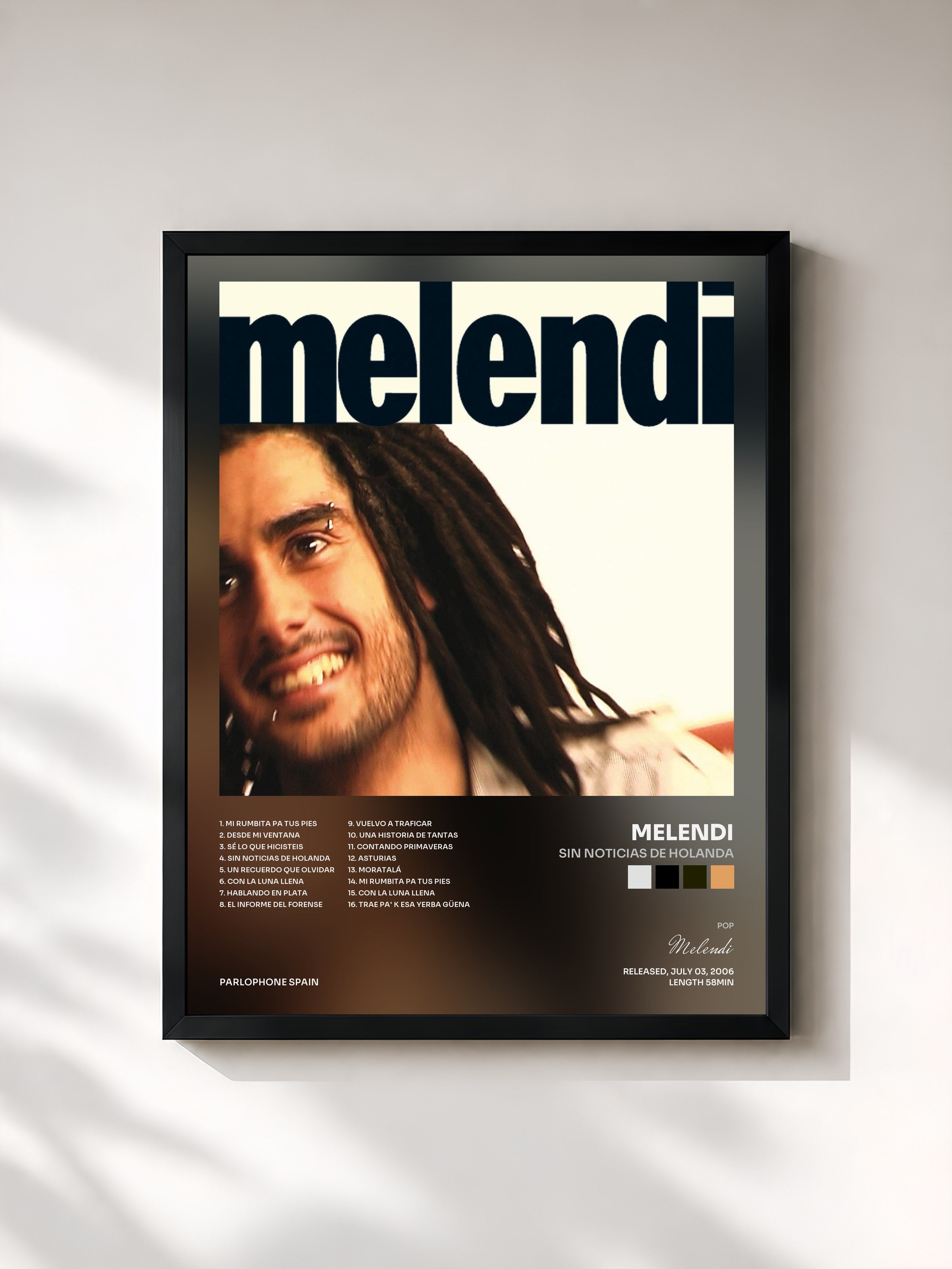 #noir Tableau de l'album Sin Noticias De Holanda de Melendi, cadre noir, imprimé et encadré en France
