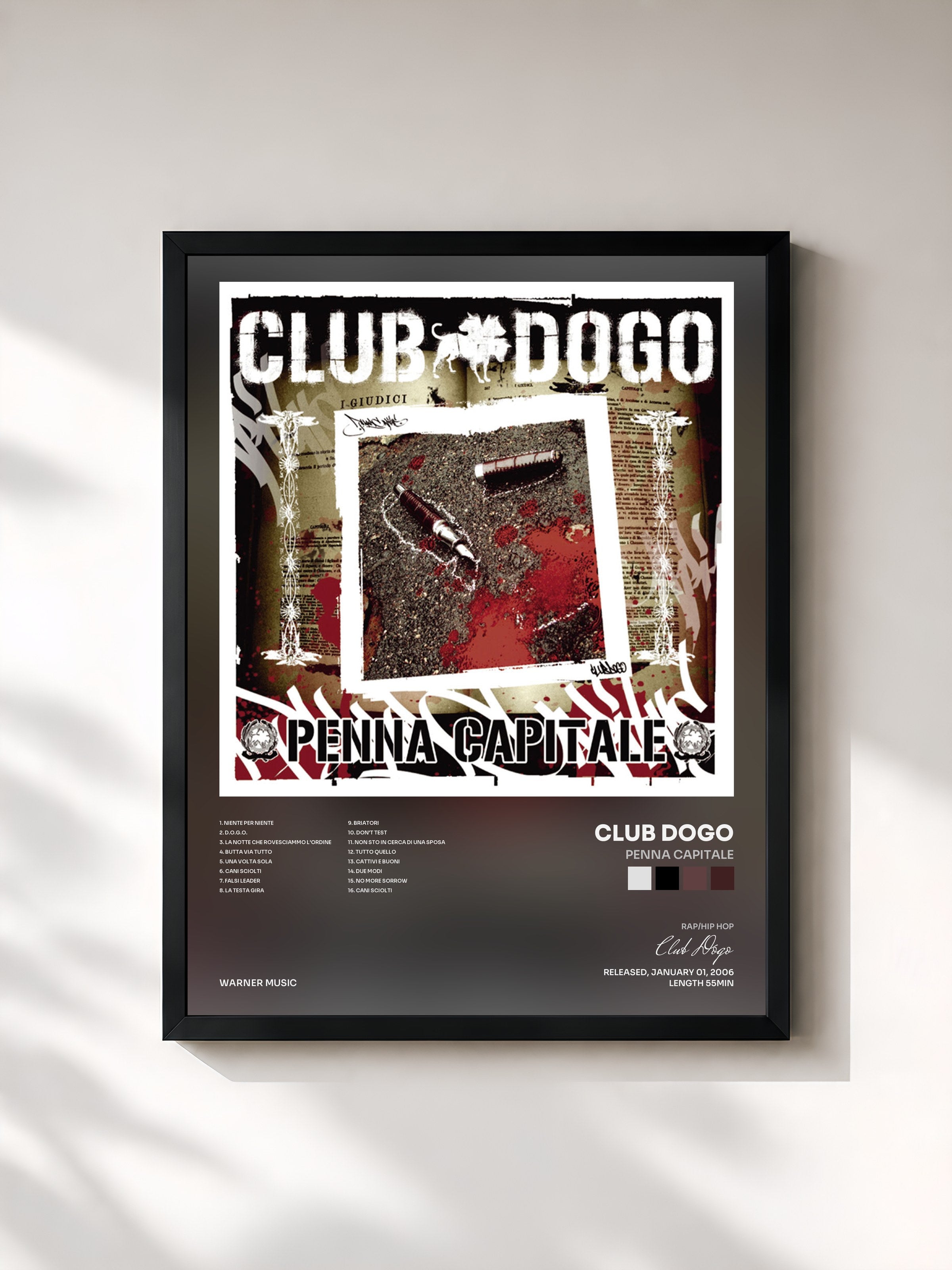 #noir Tableau de l'album Penna Capitale de Club Dogo, cadre noir, imprimé et encadré en France