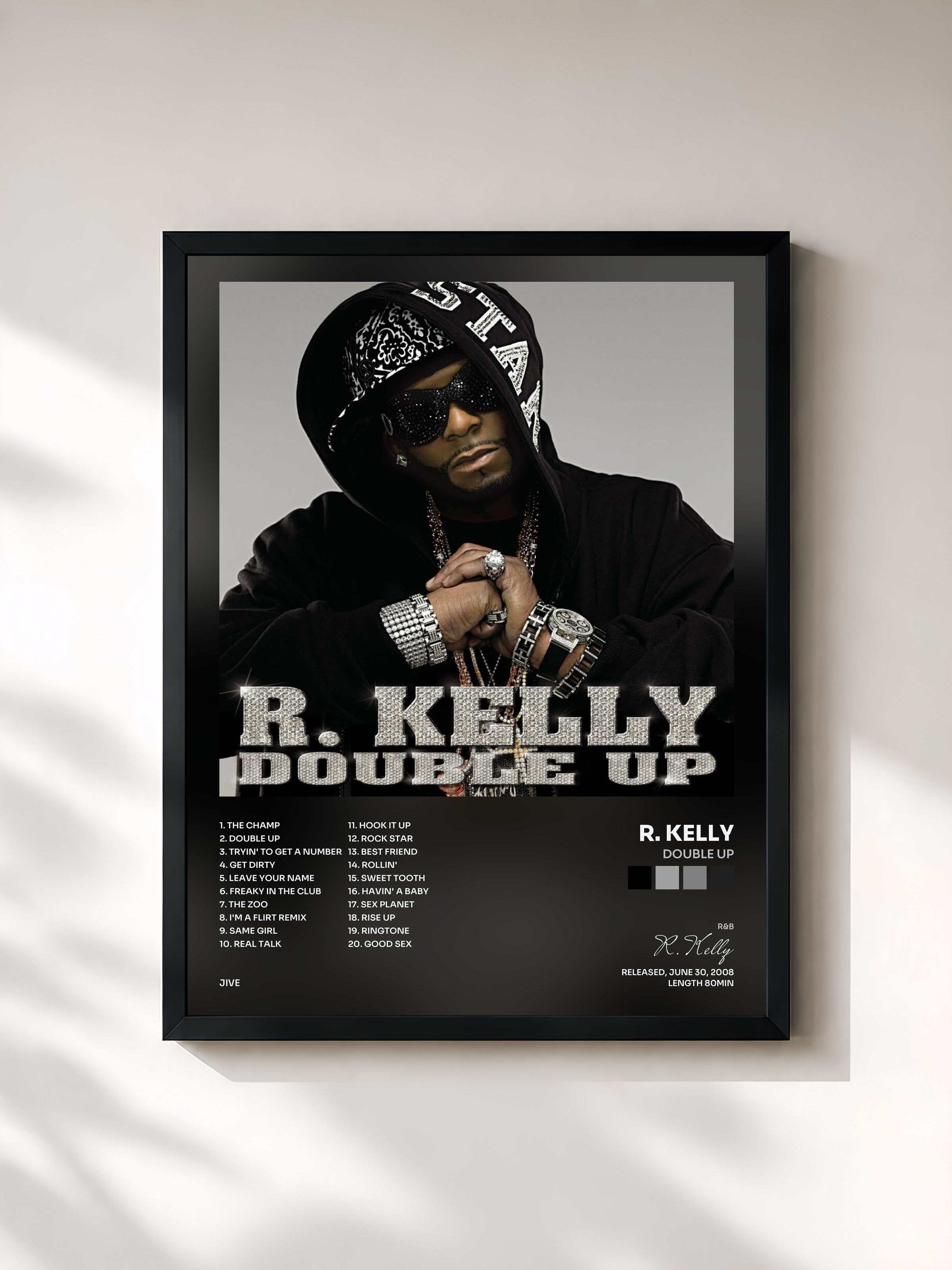 #noir Tableau de l'album Double Up de R. Kelly, cadre noir, imprimé et encadré en France