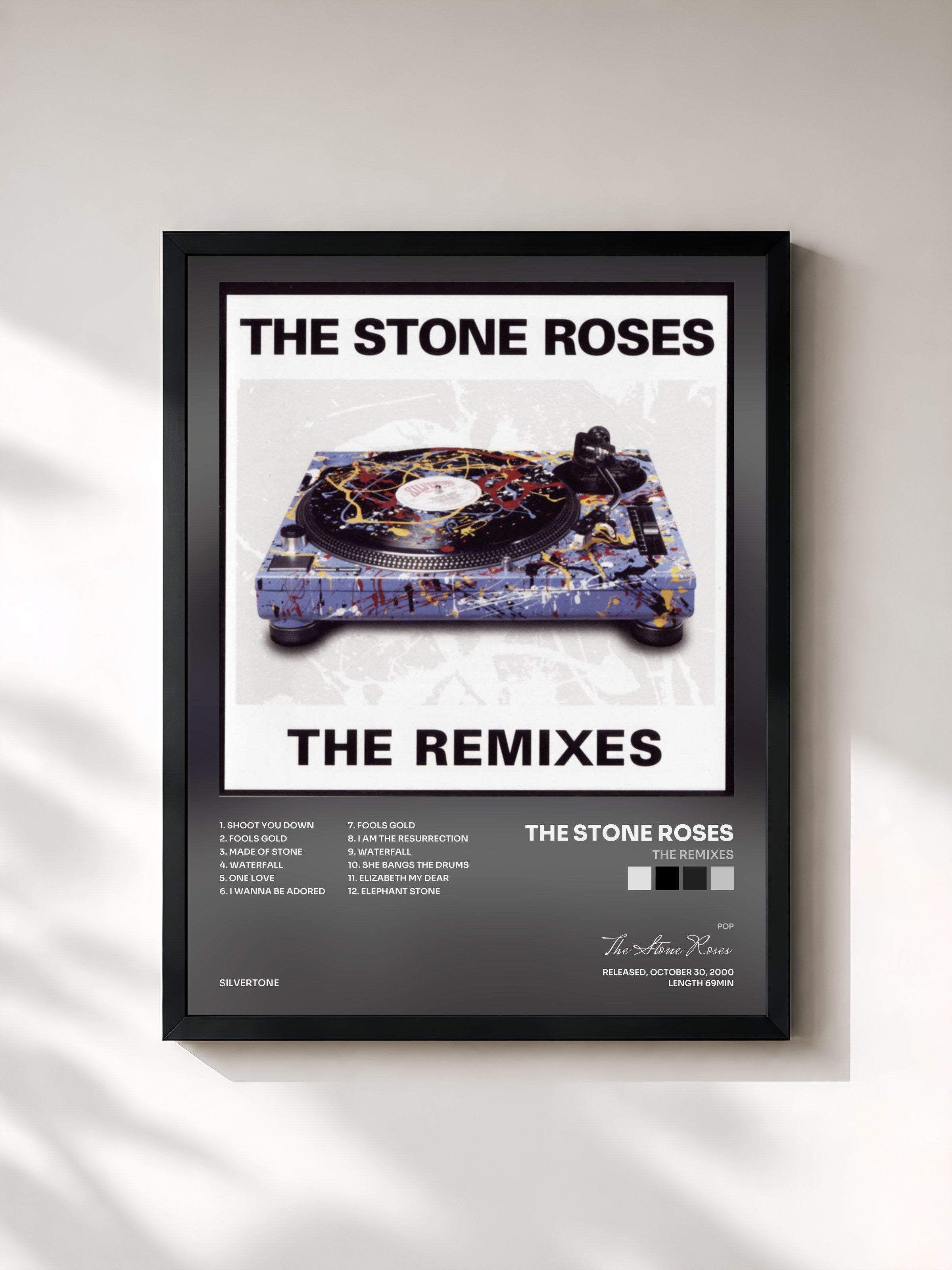 #noir Tableau de l'album The Remixes de The Stone Roses, cadre noir, imprimé et encadré en France