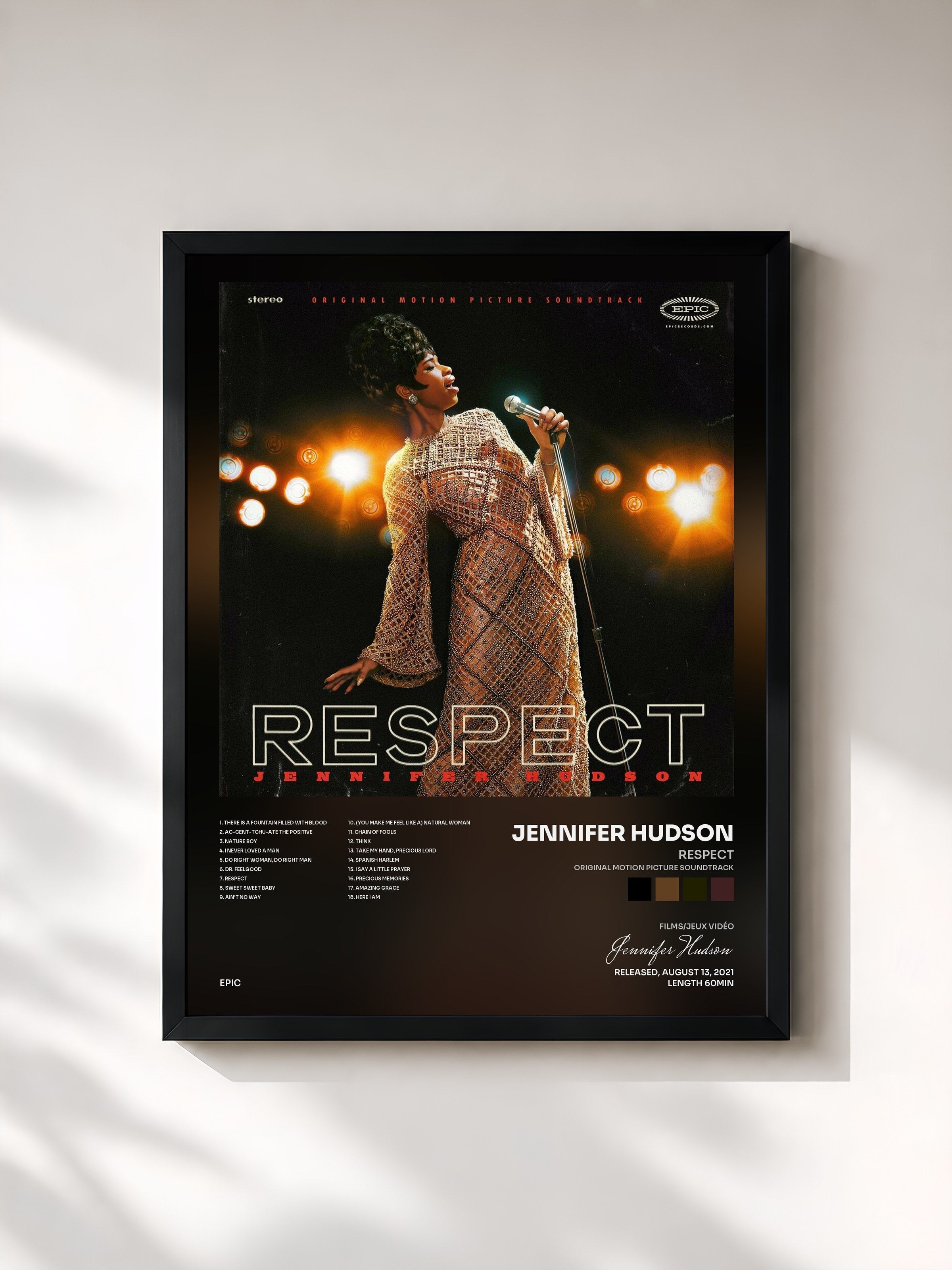 #noir Tableau de l'album RESPECT (Original Motion Picture Soundtrack) de Jennifer Hudson, cadre noir, imprimé et encadré en France