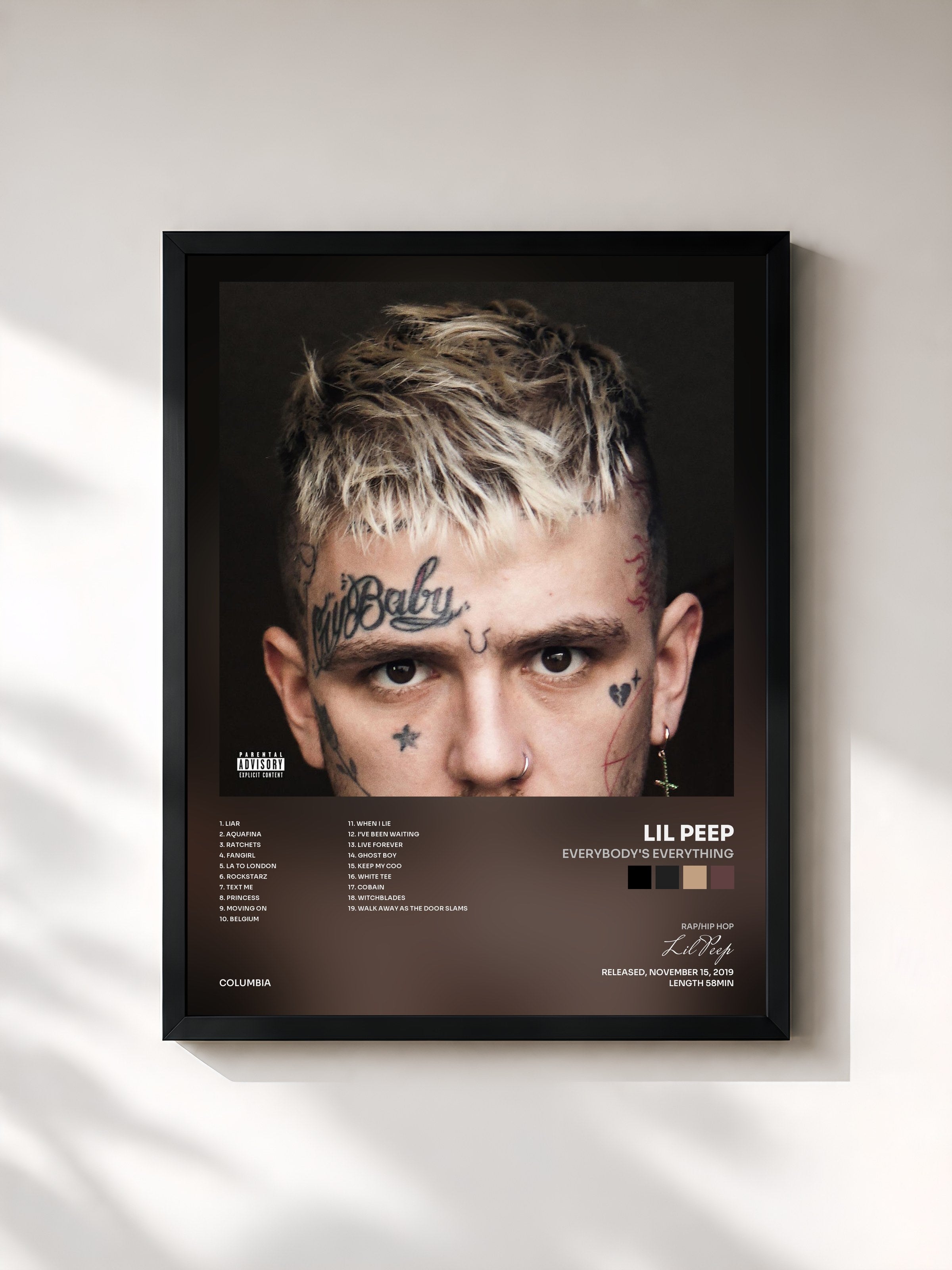#noir Tableau de l'album EVERYBODY'S EVERYTHING de Lil Peep, cadre noir, imprimé et encadré en France