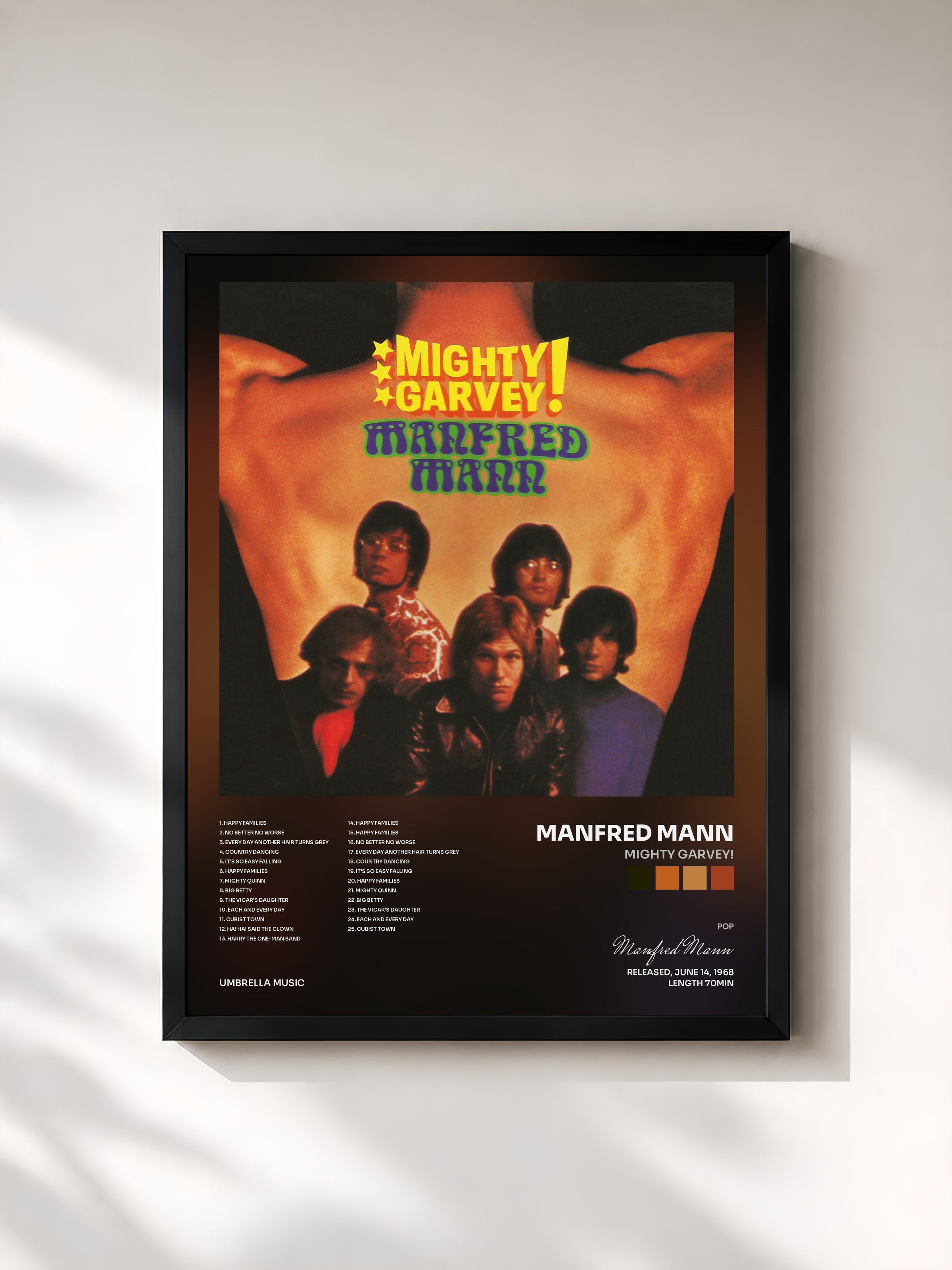 #noir Tableau de l'album Mighty Garvey! de Manfred Mann, cadre noir, imprimé et encadré en France