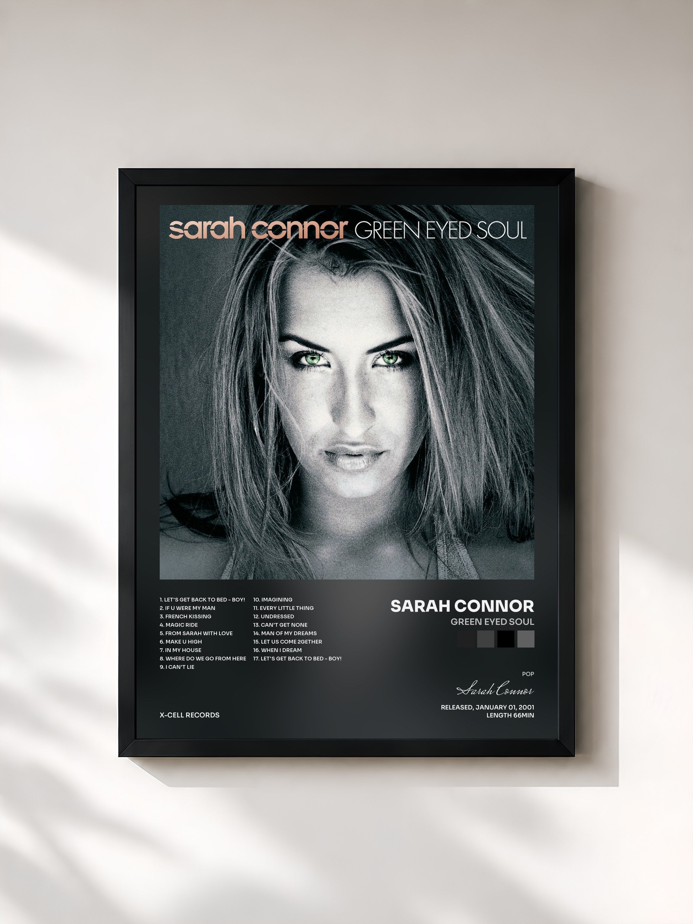 #noir Tableau de l'album Green Eyed Soul de Sarah Connor, cadre noir, imprimé et encadré en France
