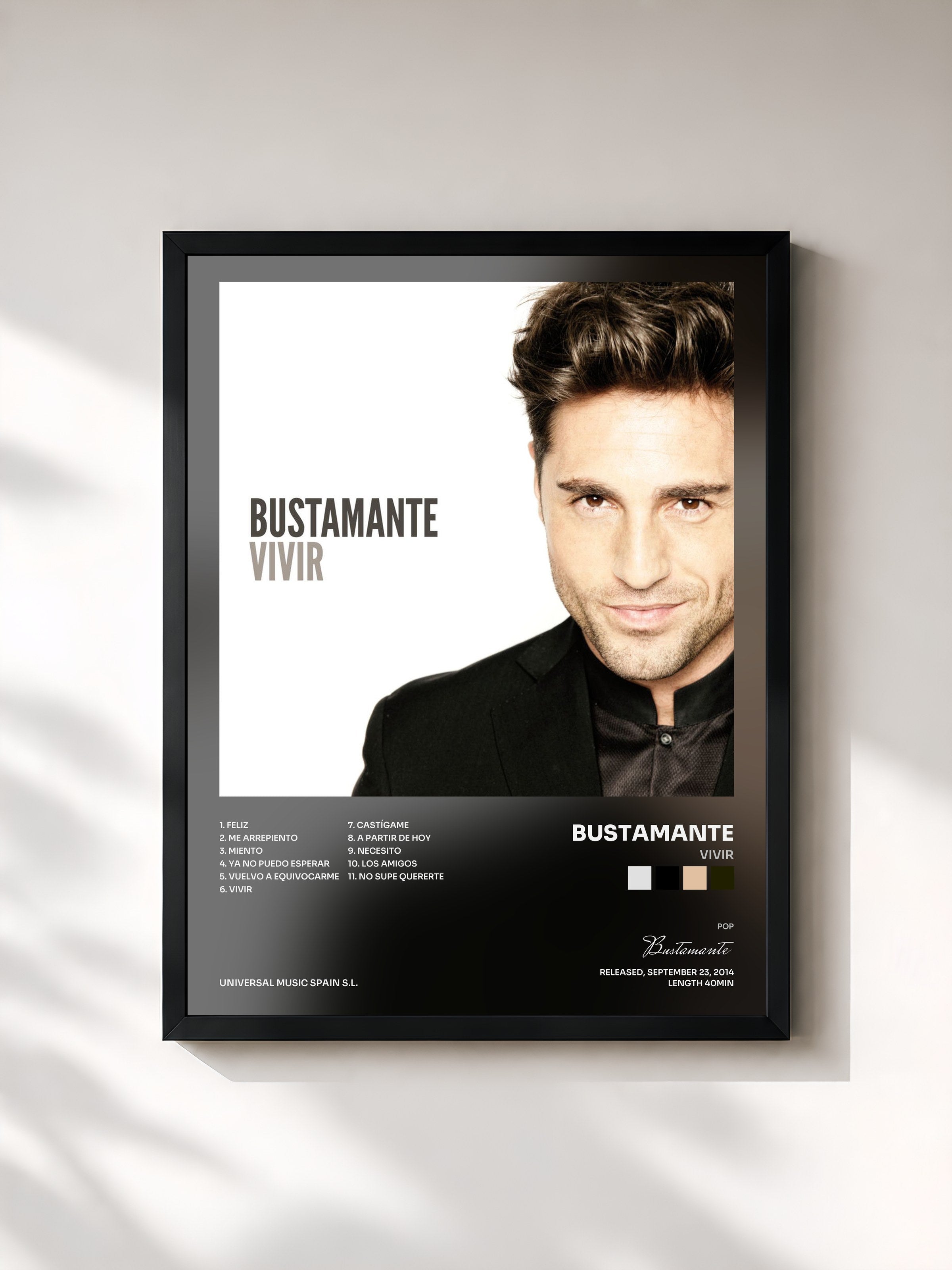 #noir Tableau de l'album Vivir de Bustamante, cadre noir, imprimé et encadré en France