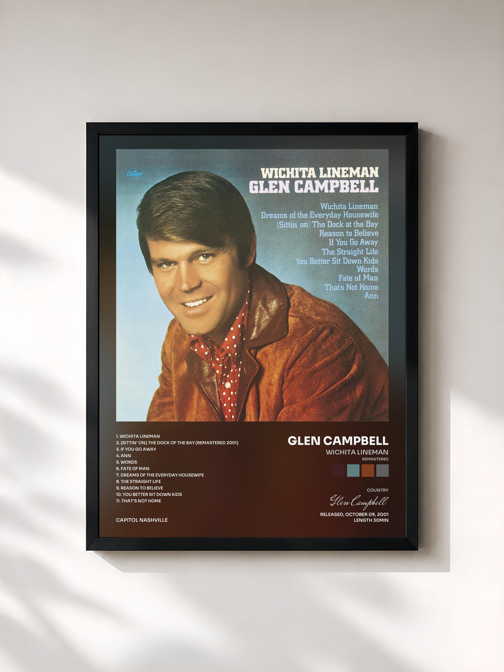 #noir Tableau de l'album Wichita Lineman (Remastered) de Glen Campbell, cadre noir, imprimé et encadré en France