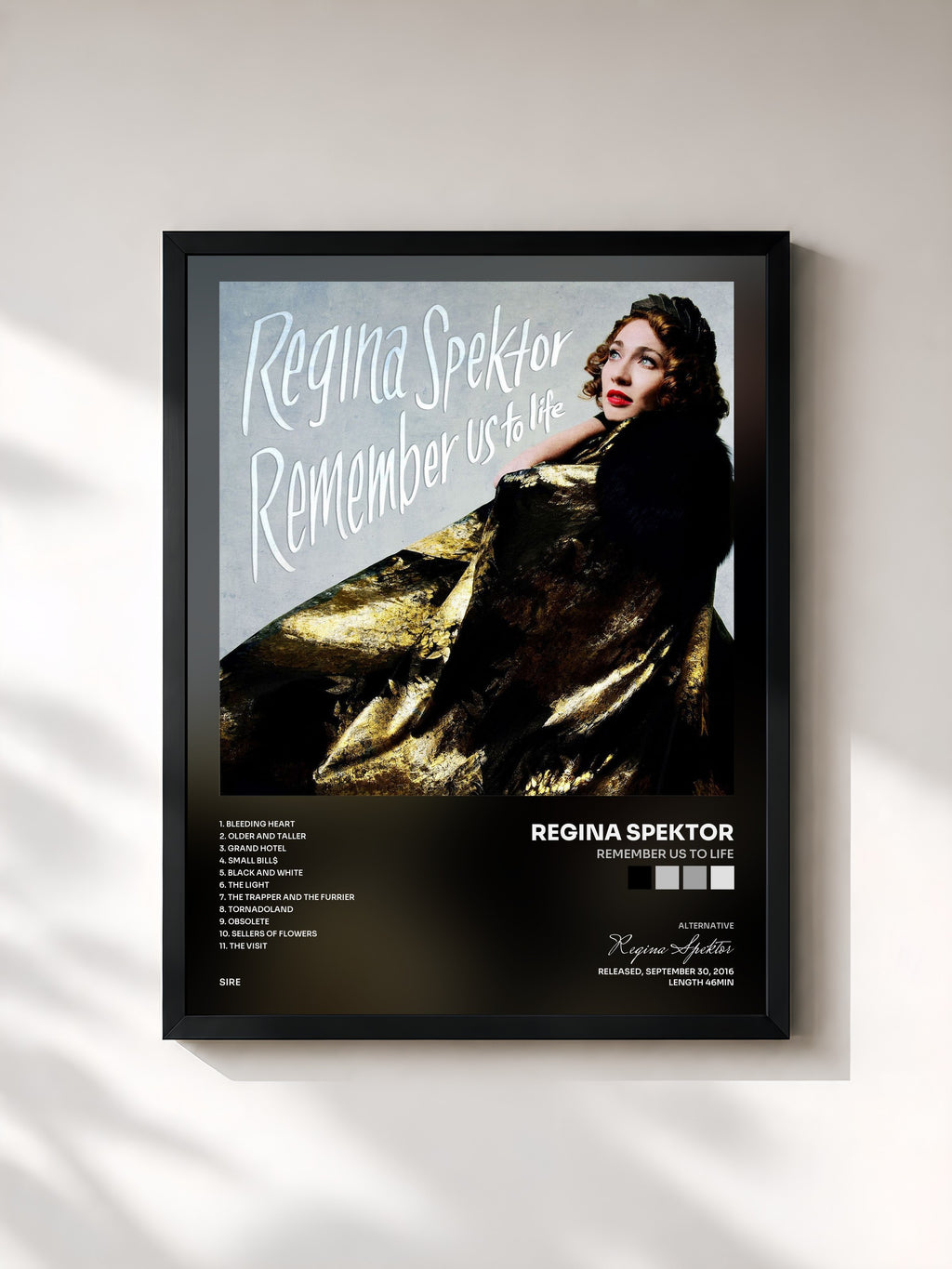 #noir Tableau de l'album Remember Us to Life de Regina Spektor, cadre noir, imprimé et encadré en France