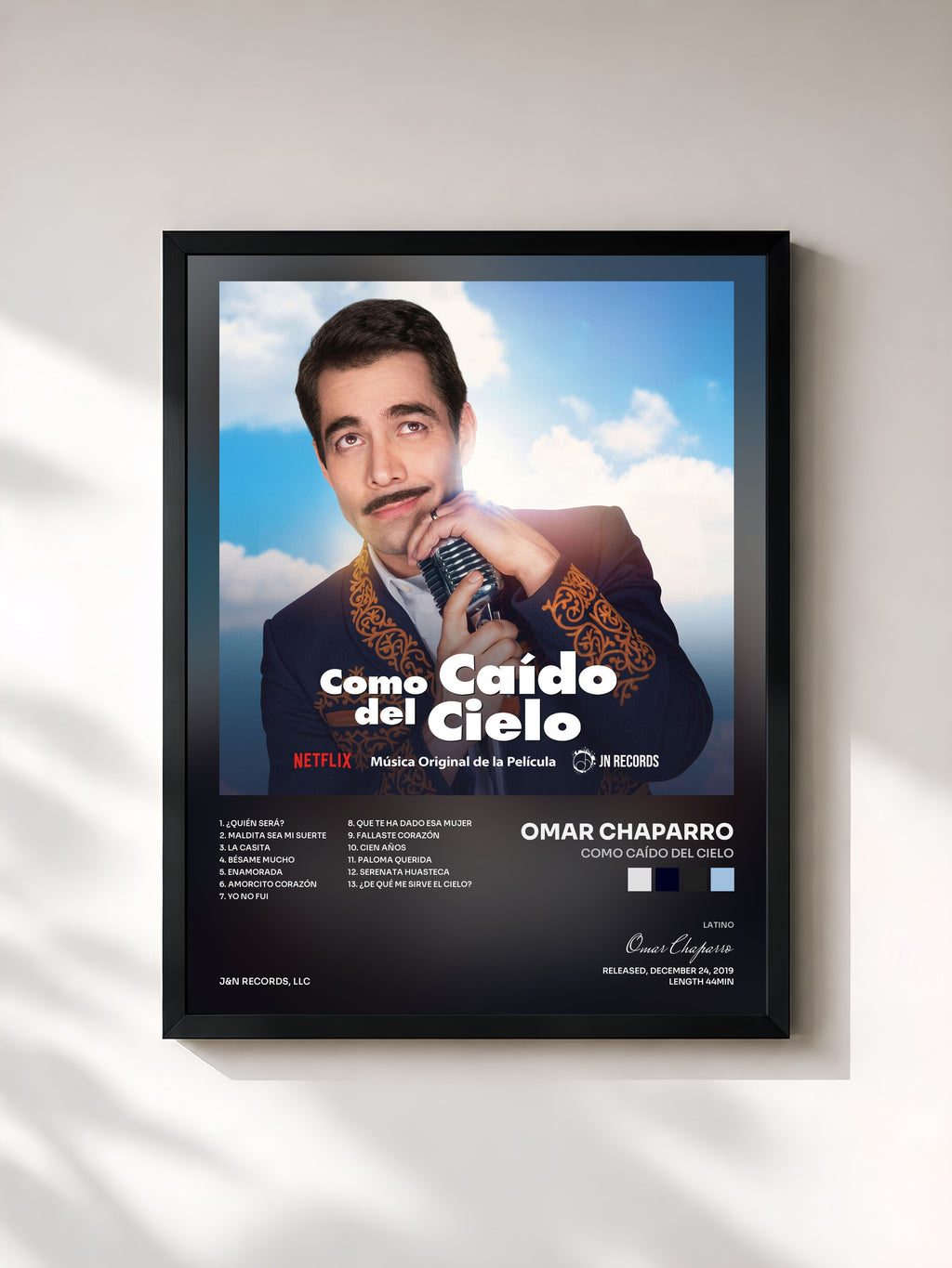 #noir Tableau de l'album Como Caído del Cielo de Omar Chaparro, cadre noir, imprimé et encadré en France