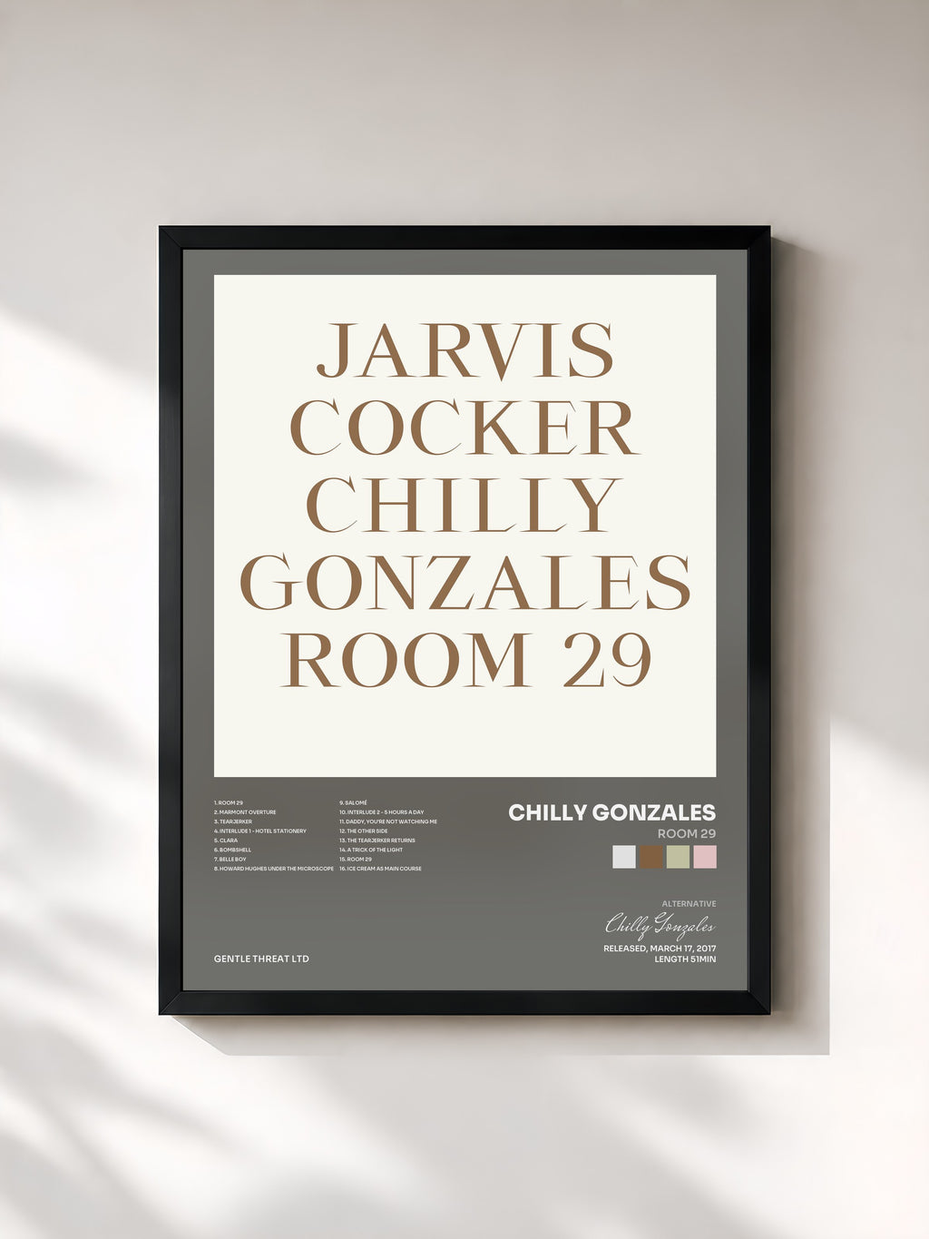 #noir Tableau de l'album Room 29 de Chilly Gonzales, cadre noir, imprimé et encadré en France