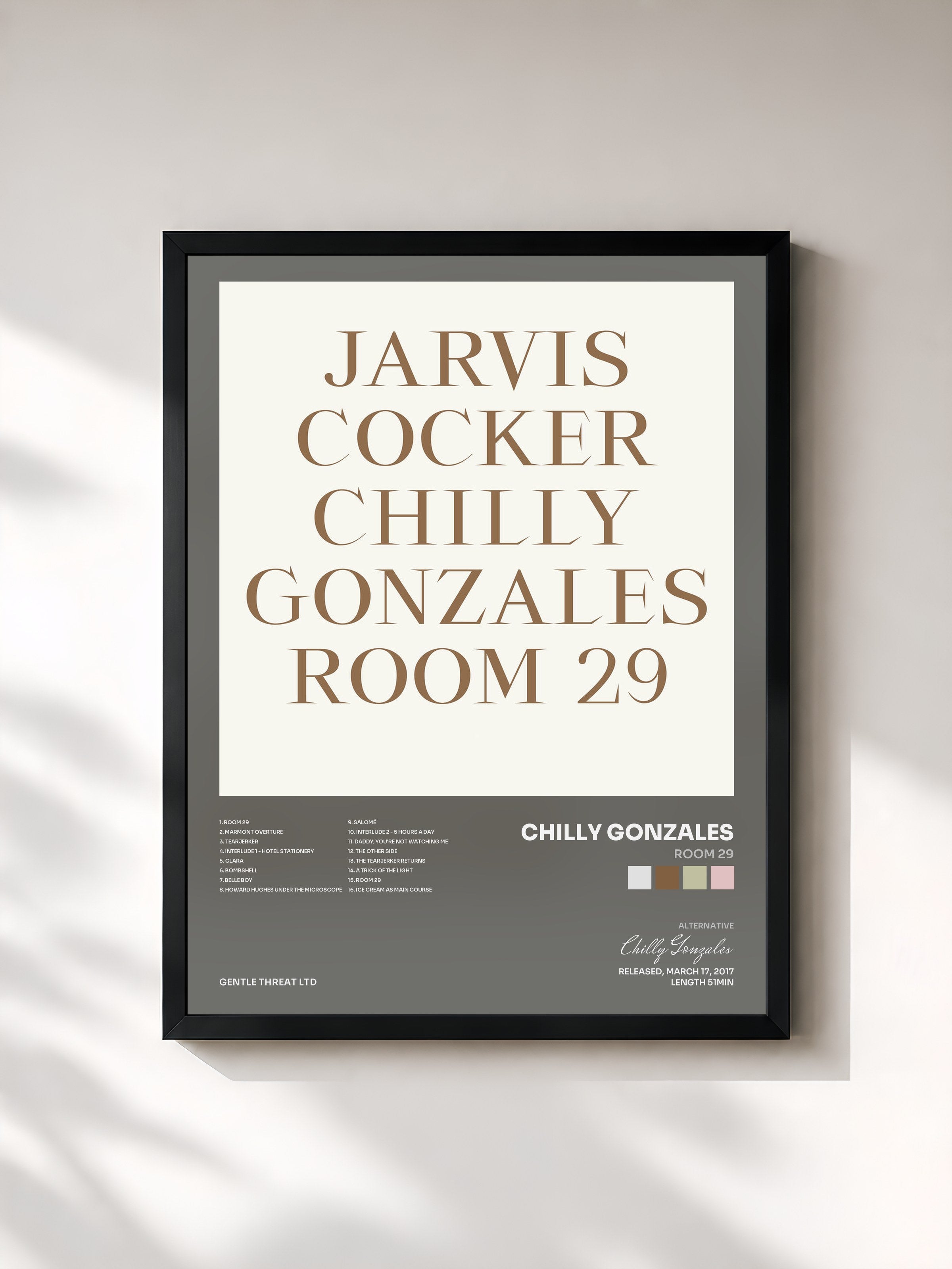 #noir Tableau de l'album Room 29 de Chilly Gonzales, cadre noir, imprimé et encadré en France