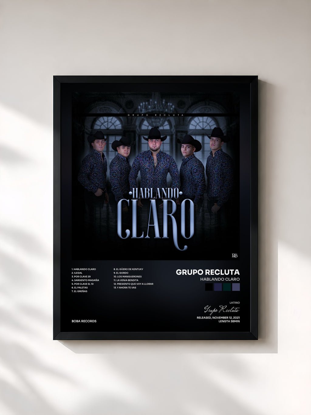 #noir Tableau de l'album Hablando Claro de Grupo Recluta, cadre noir, imprimé et encadré en France