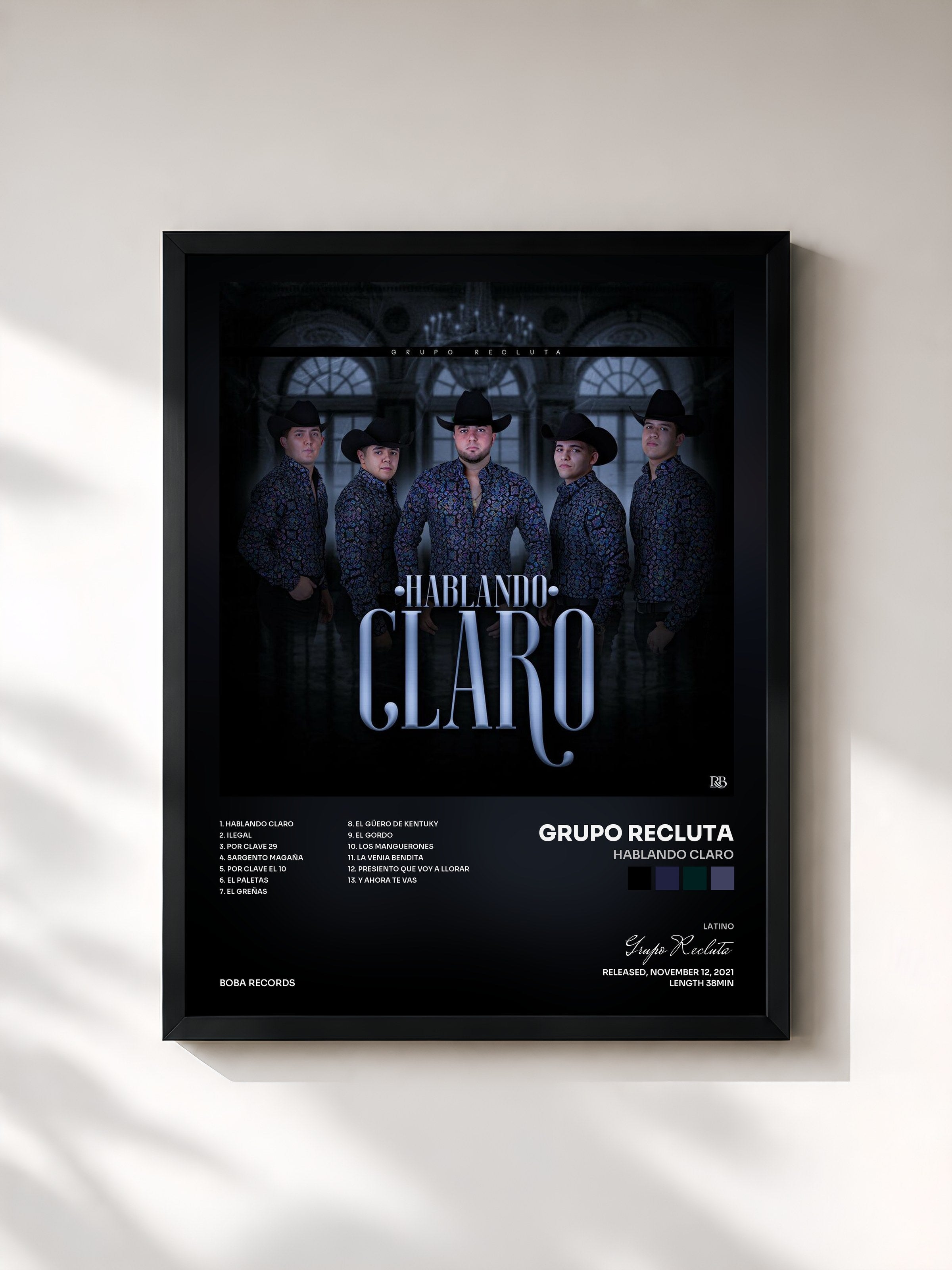 #noir Tableau de l'album Hablando Claro de Grupo Recluta, cadre noir, imprimé et encadré en France
