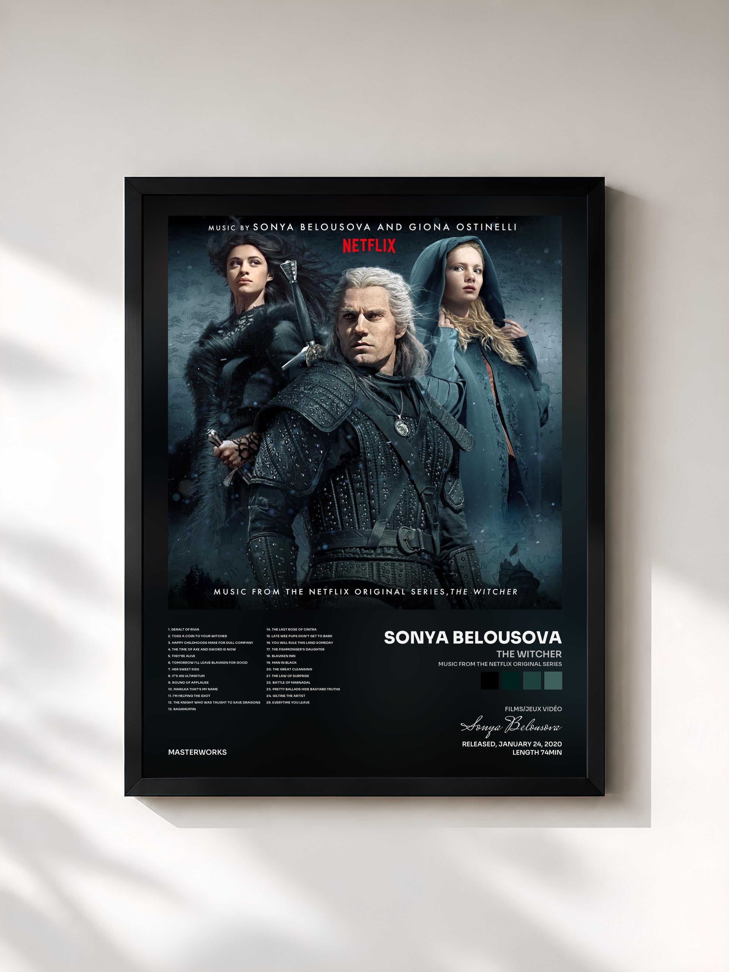 #noir Tableau de l'album The Witcher (Music from the Netflix Original Series) de Sonya Belousova, cadre noir, imprimé et encadré en France