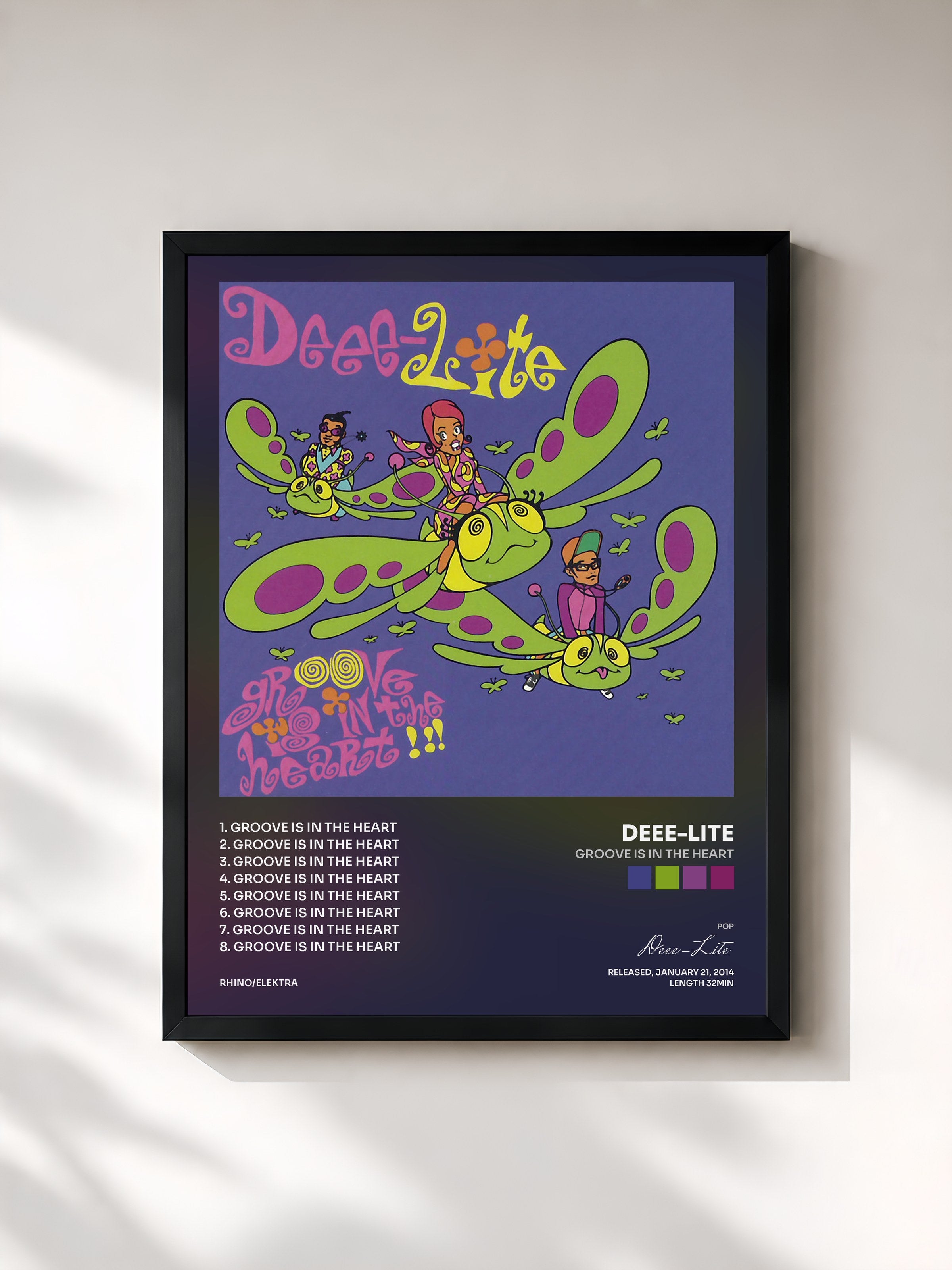 #noir Tableau de l'album Groove Is in the Heart de Deee-Lite, cadre noir, imprimé et encadré en France