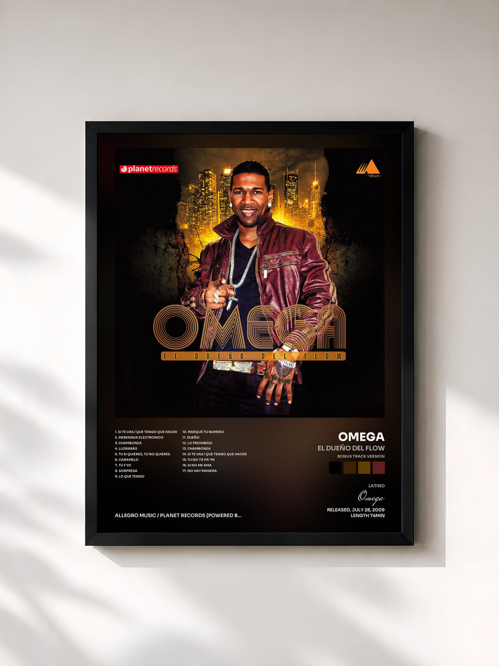 #noir Tableau de l'album El Dueño Del Flow (Bonus Track Version) de Omega, cadre noir, imprimé et encadré en France