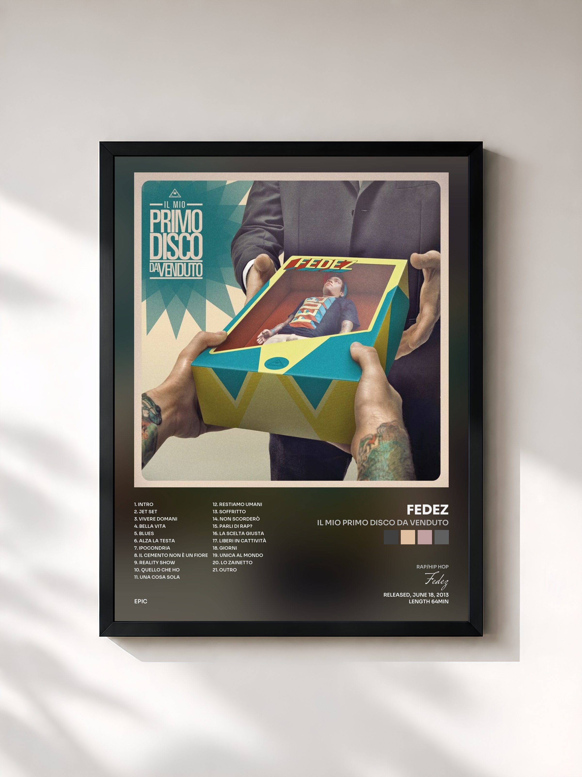 #noir Tableau de l'album Il mio primo disco da venduto de Fedez, cadre noir, imprimé et encadré en France