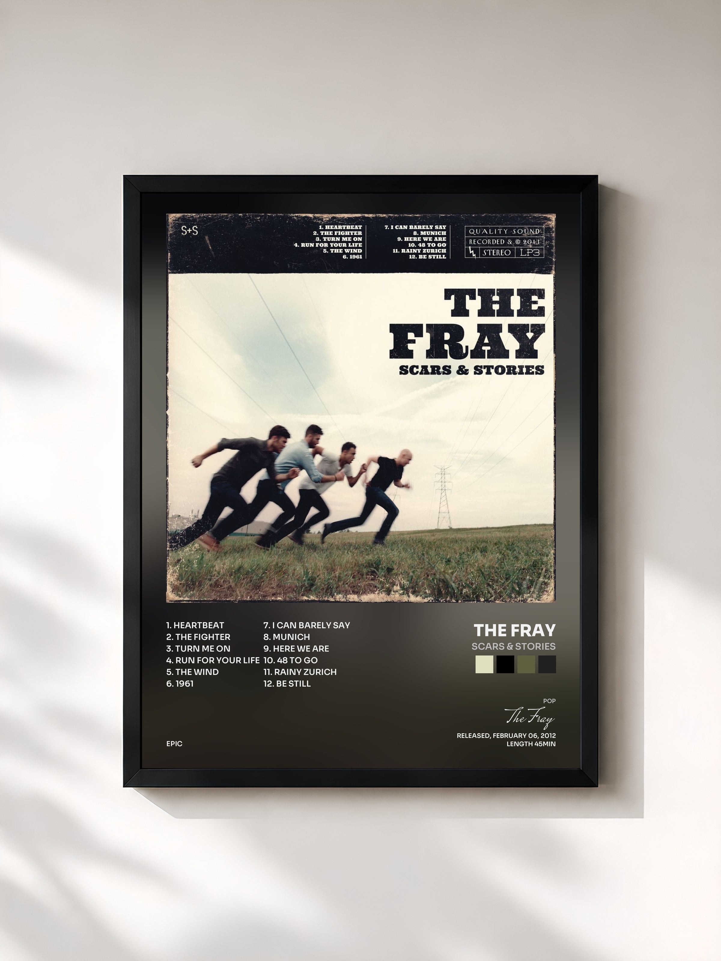 #noir Tableau de l'album Scars & Stories de The Fray, cadre noir, imprimé et encadré en France