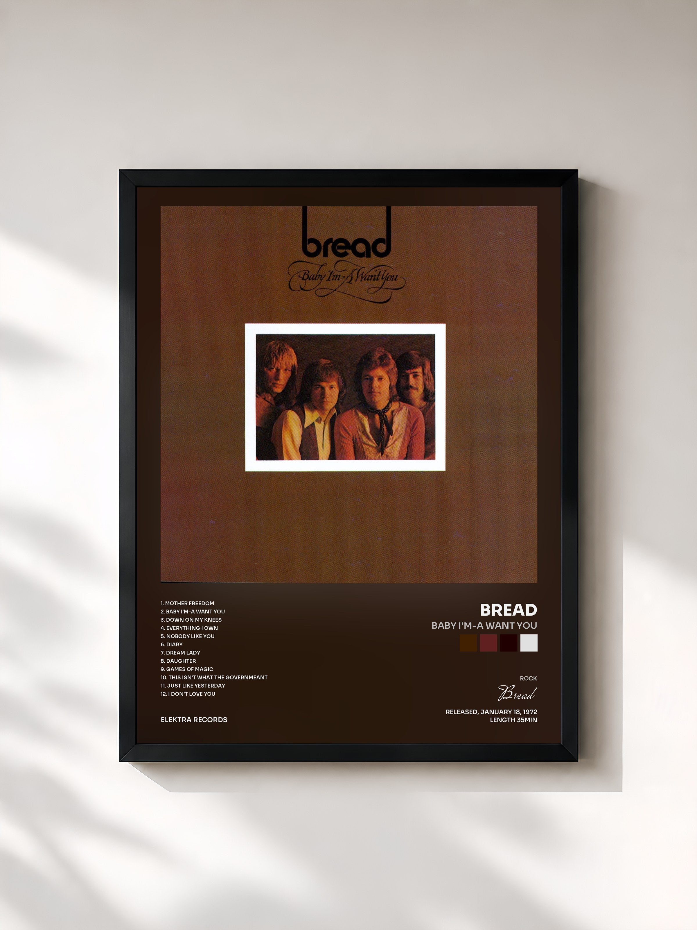 #noir Tableau de l'album Baby I'm-a Want You de Bread, cadre noir, imprimé et encadré en France
