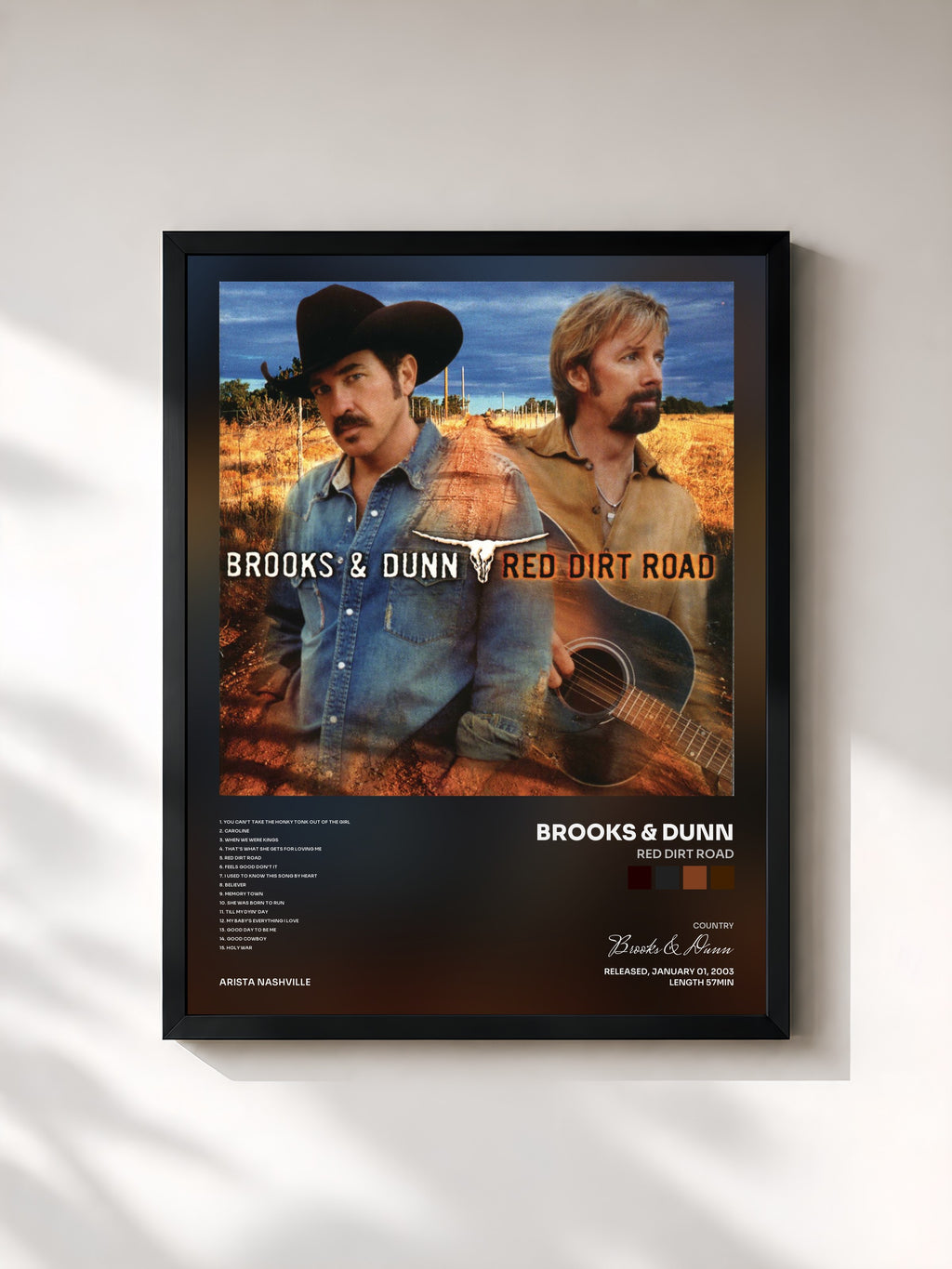 #noir Tableau de l'album Red Dirt Road de Brooks & Dunn, cadre noir, imprimé et encadré en France