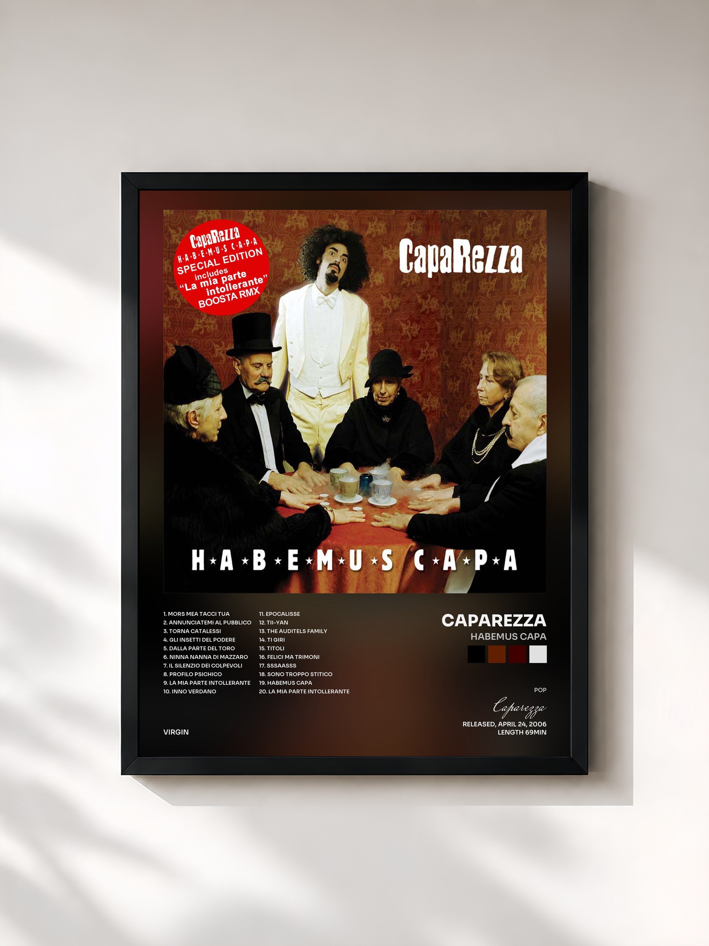 #noir Tableau de l'album Habemus Capa de Caparezza, cadre noir, imprimé et encadré en France