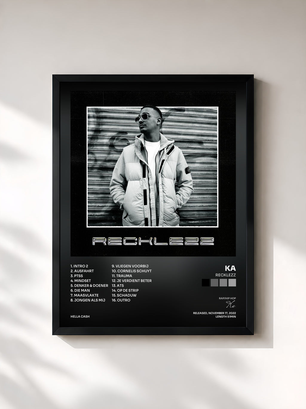 #noir Tableau de l'album Recklezz de Ka, cadre noir, imprimé et encadré en France