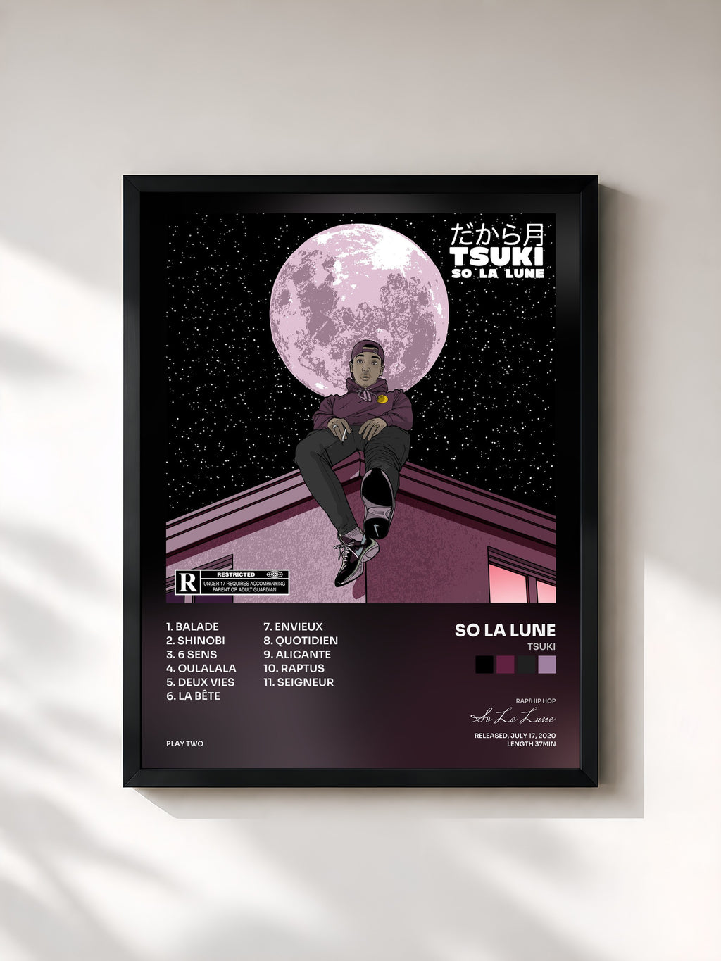 #noir Tableau de l'album Tsuki de So La Lune, cadre noir, imprimé et encadré en France