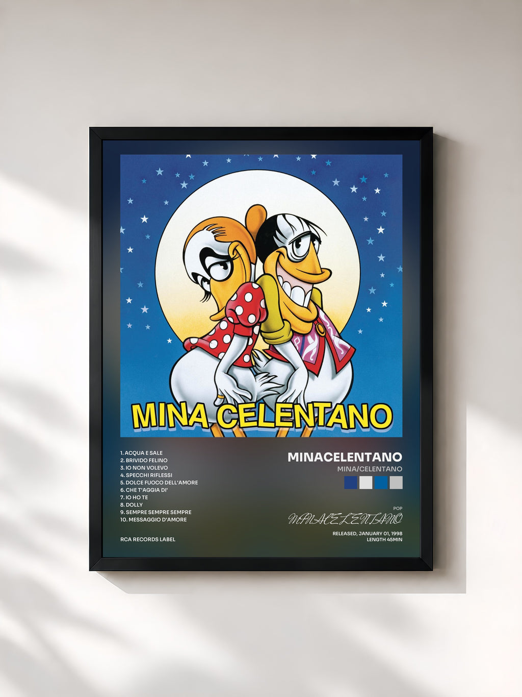 #noir Tableau de l'album Mina/Celentano de MINACELENTANO, cadre noir, imprimé et encadré en France