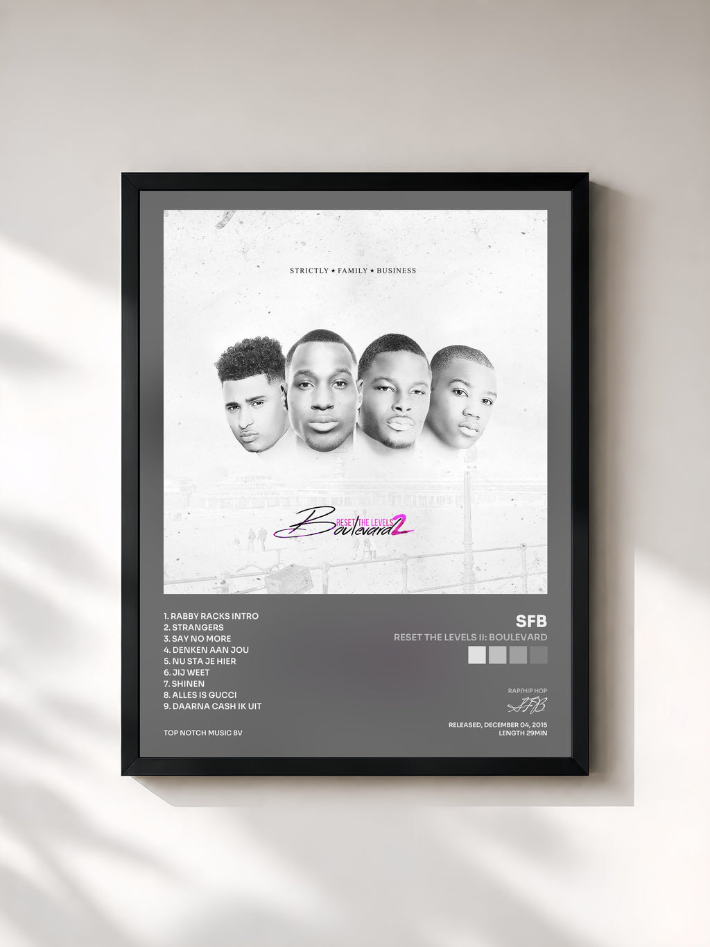 #noir Tableau de l'album Reset The Levels II: Boulevard de SFB, cadre noir, imprimé et encadré en France