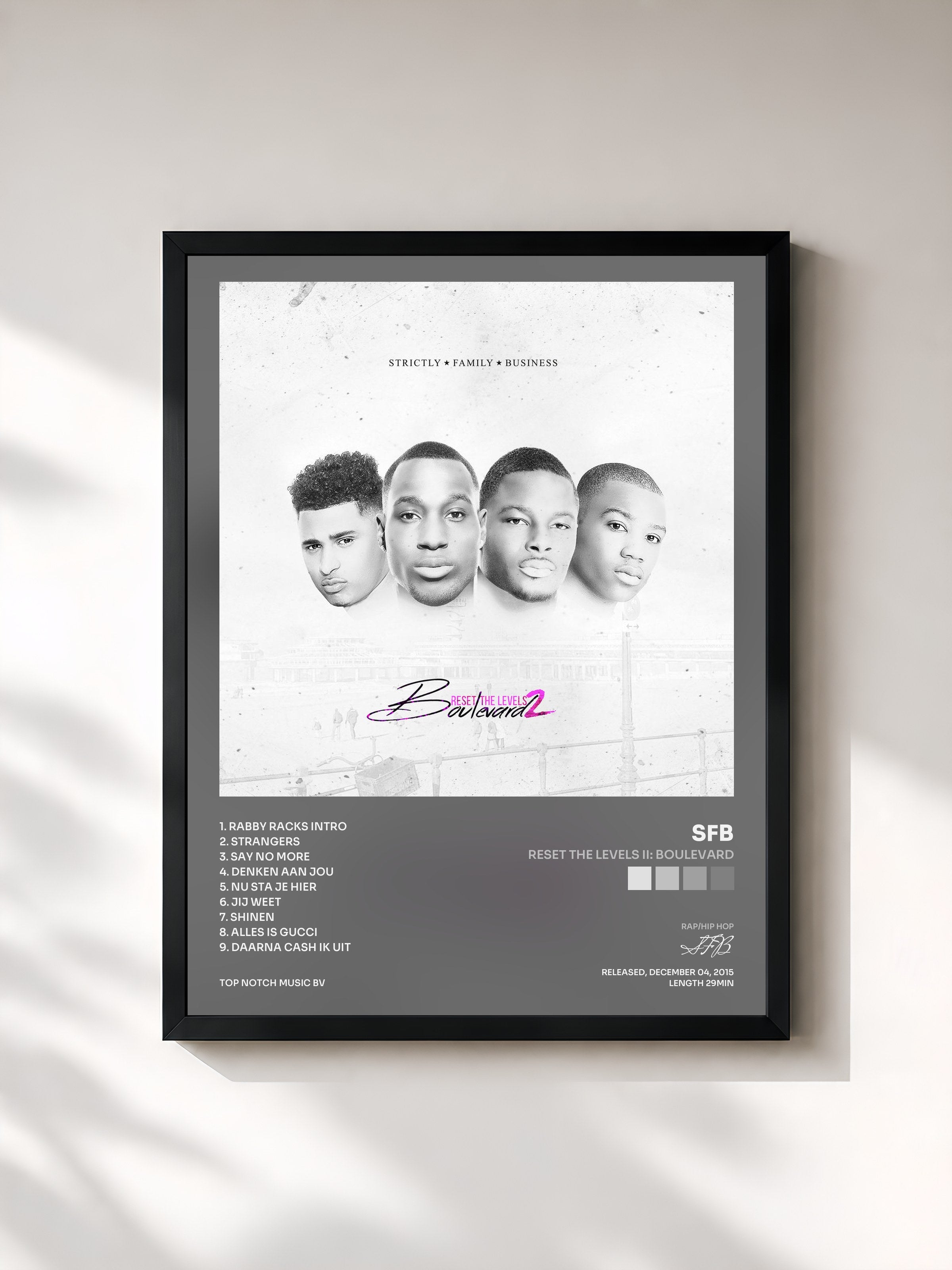 #noir Tableau de l'album Reset The Levels II: Boulevard de SFB, cadre noir, imprimé et encadré en France