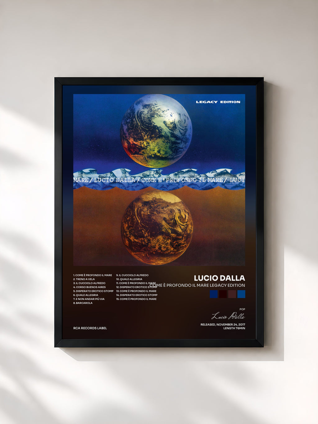 #noir Tableau de l'album Come è profondo il mare Legacy Edition de Lucio Dalla, cadre noir, imprimé et encadré en France