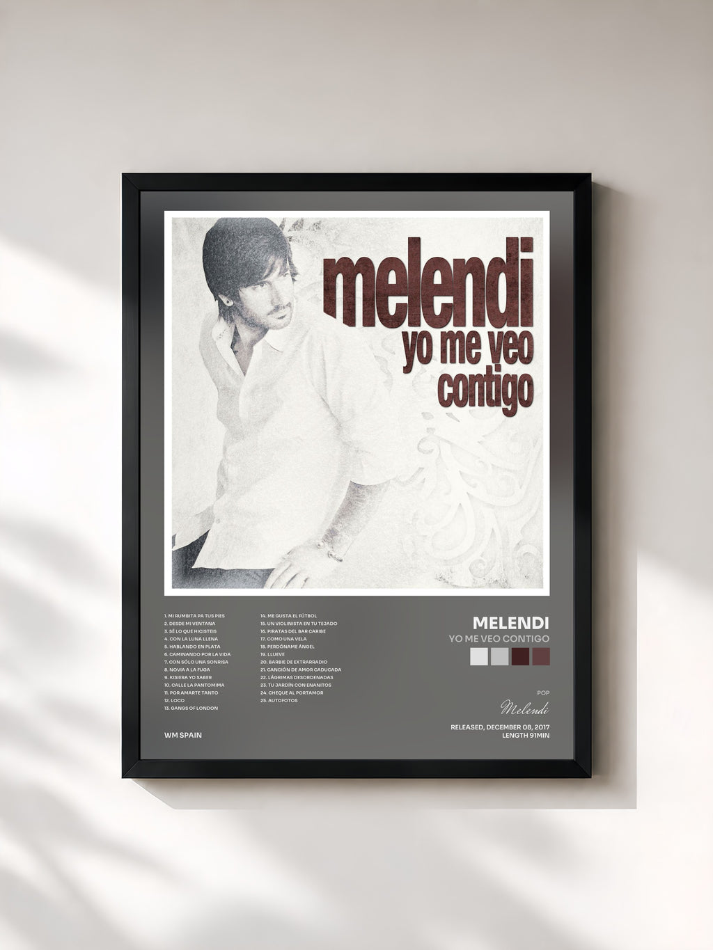 #noir Tableau de l'album Yo me veo contigo de Melendi, cadre noir, imprimé et encadré en France