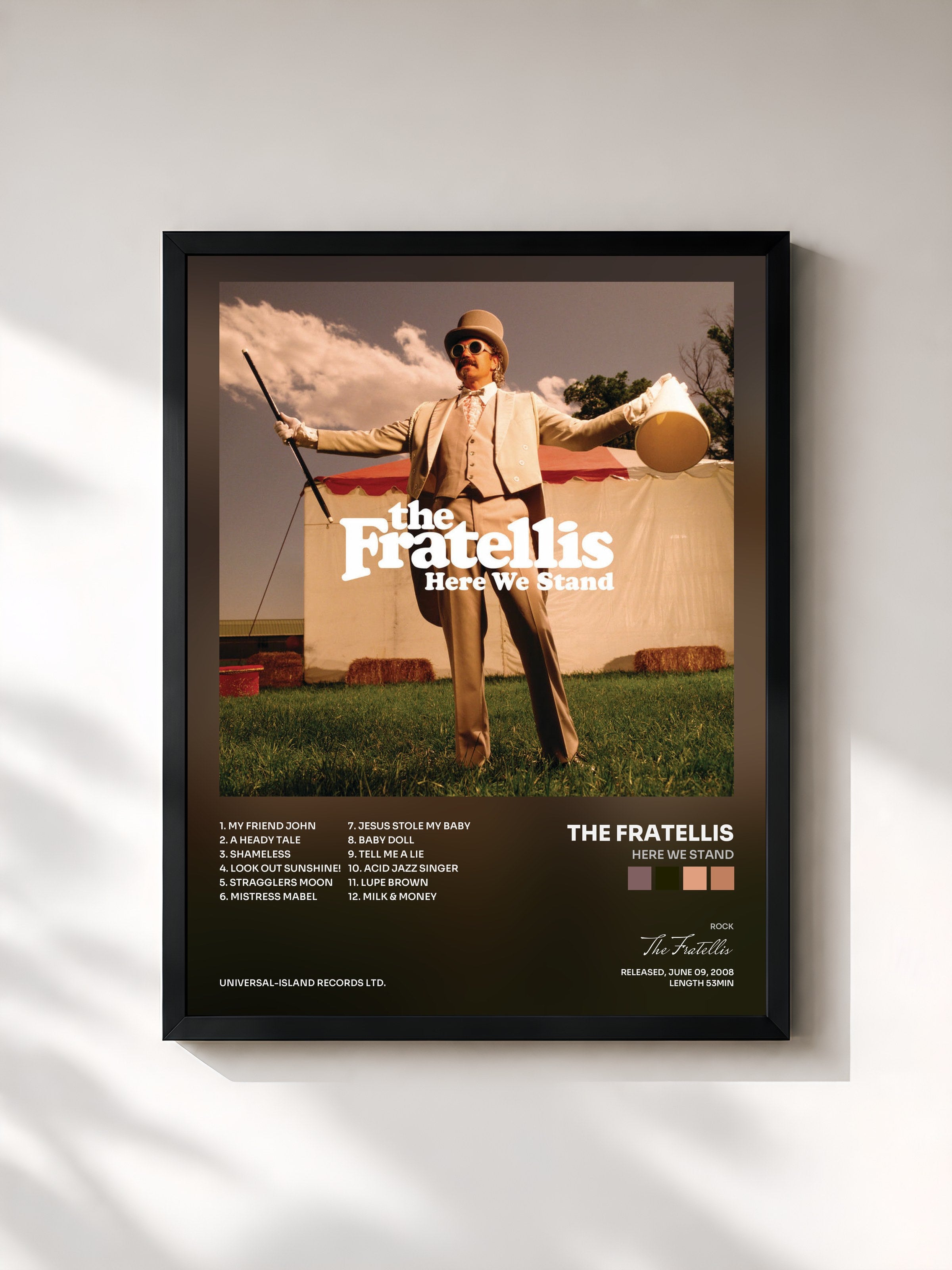 #noir Tableau de l'album Here We Stand de The Fratellis, cadre noir, imprimé et encadré en France