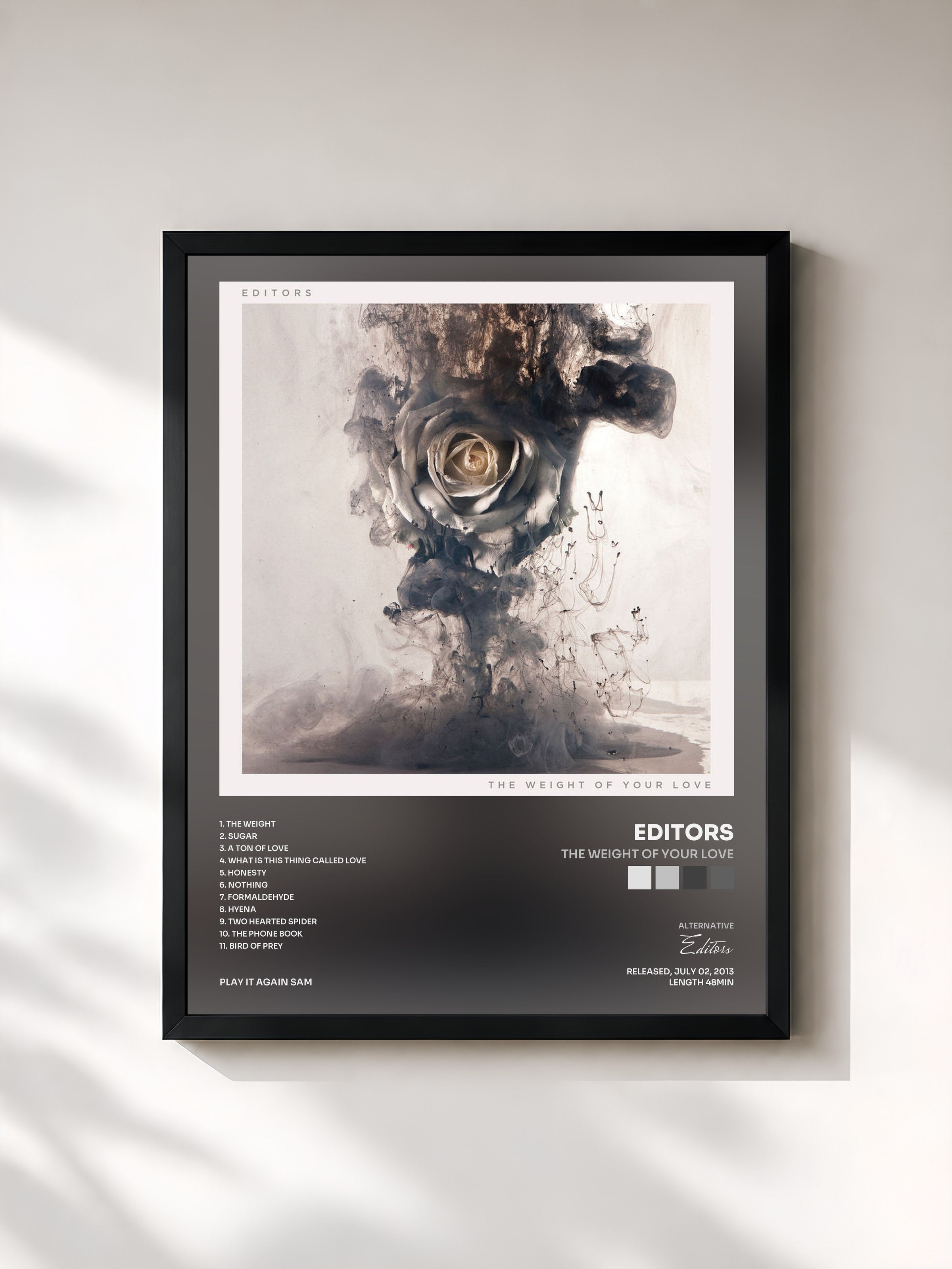 #noir Tableau de l'album The Weight of Your Love de Editors, cadre noir, imprimé et encadré en France