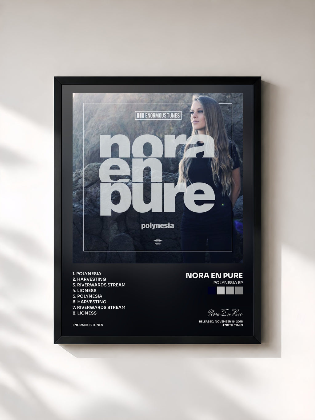 #noir Tableau de l'album Polynesia EP de Nora En Pure, cadre noir, imprimé et encadré en France