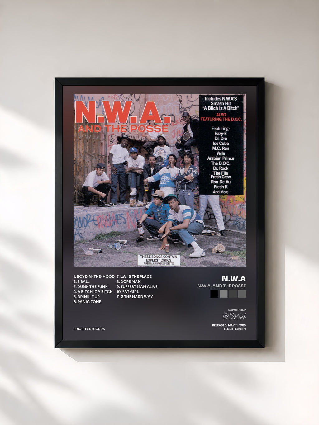 #noir Tableau de l'album N.W.A. And The Posse de N.W.A, cadre noir, imprimé et encadré en France