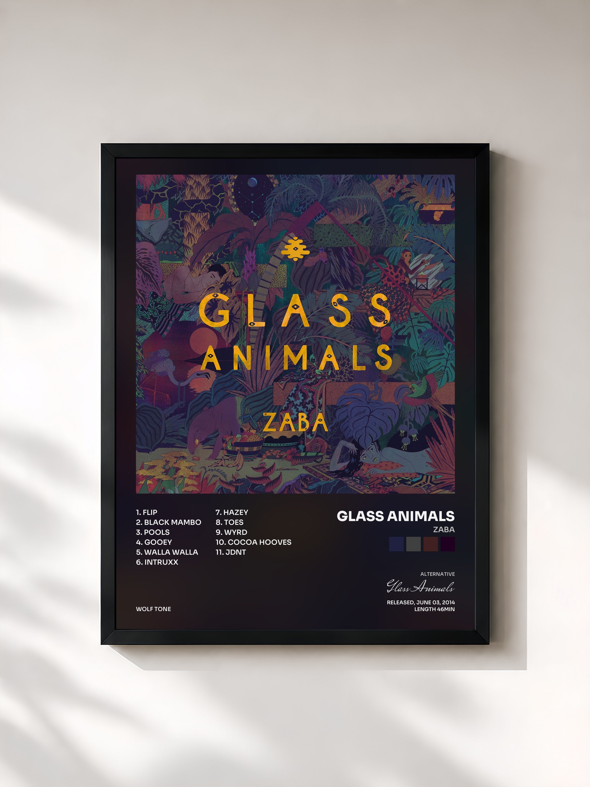#noir Tableau de l'album ZABA de Glass Animals, cadre noir, imprimé et encadré en France