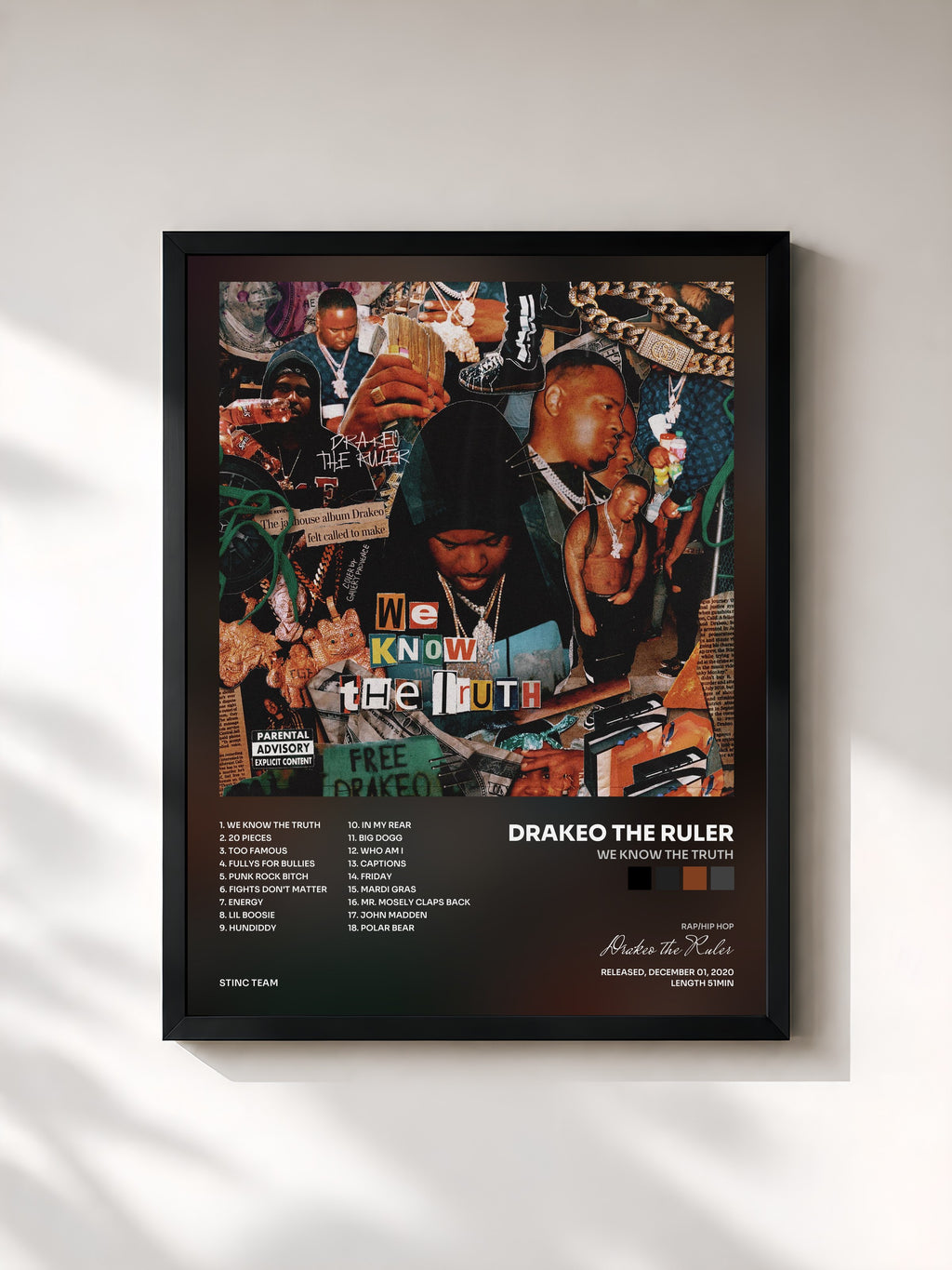 #noir Tableau de l'album We Know the Truth de Drakeo the Ruler, cadre noir, imprimé et encadré en France