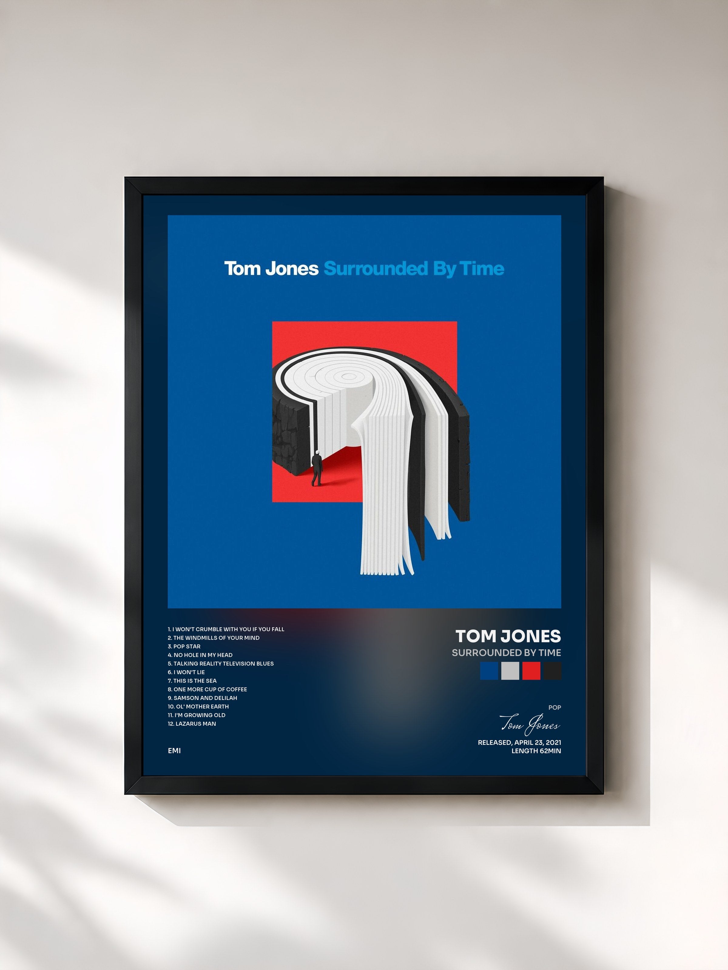 #noir Tableau de l'album Surrounded By Time de Tom Jones, cadre noir, imprimé et encadré en France