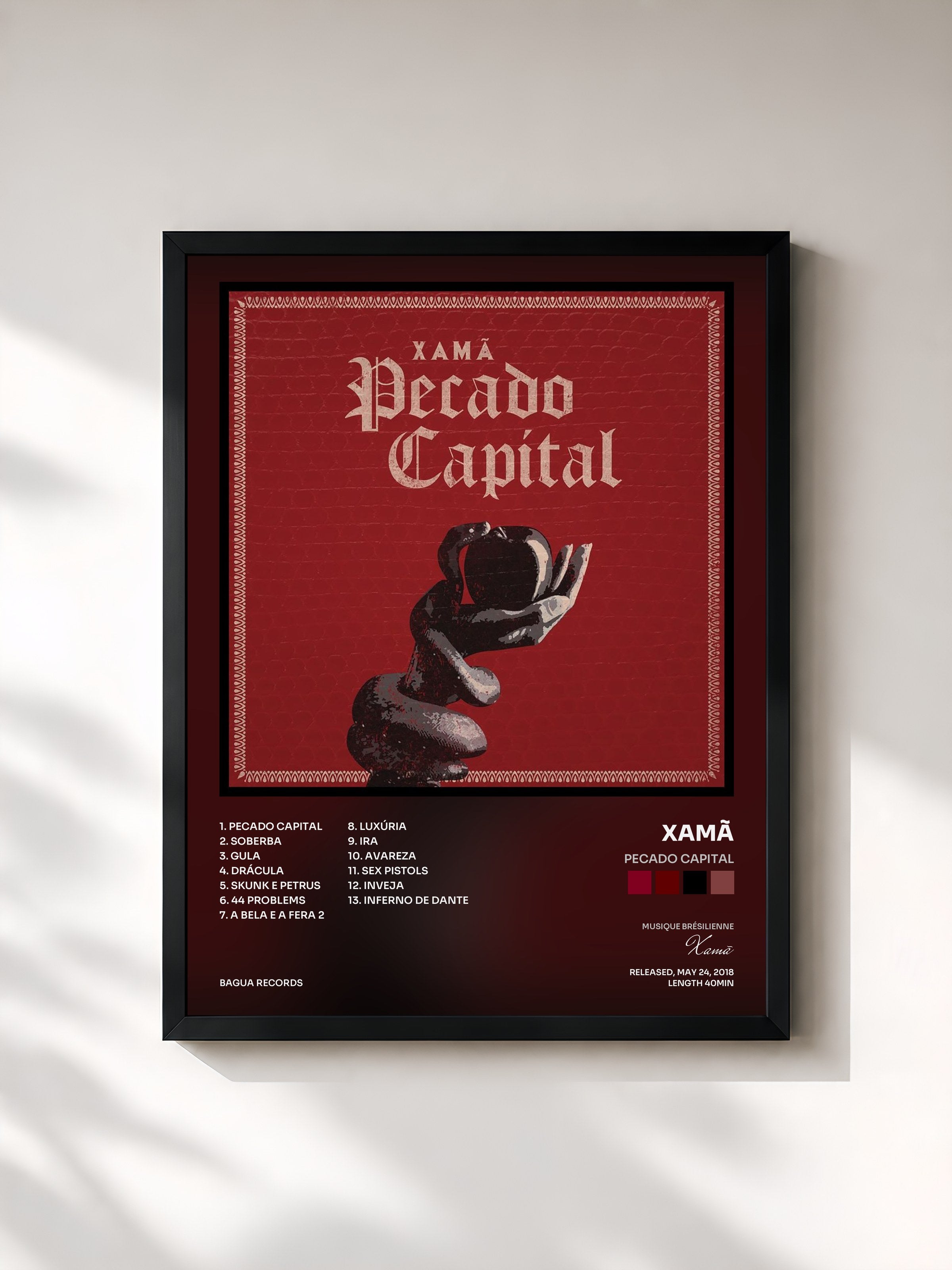 #noir Tableau de l'album Pecado Capital de Xamã, cadre noir, imprimé et encadré en France