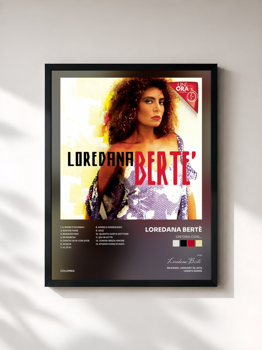 #noir Tableau de l'album Un'ora con... de Loredana Bertè, cadre noir, imprimé et encadré en France