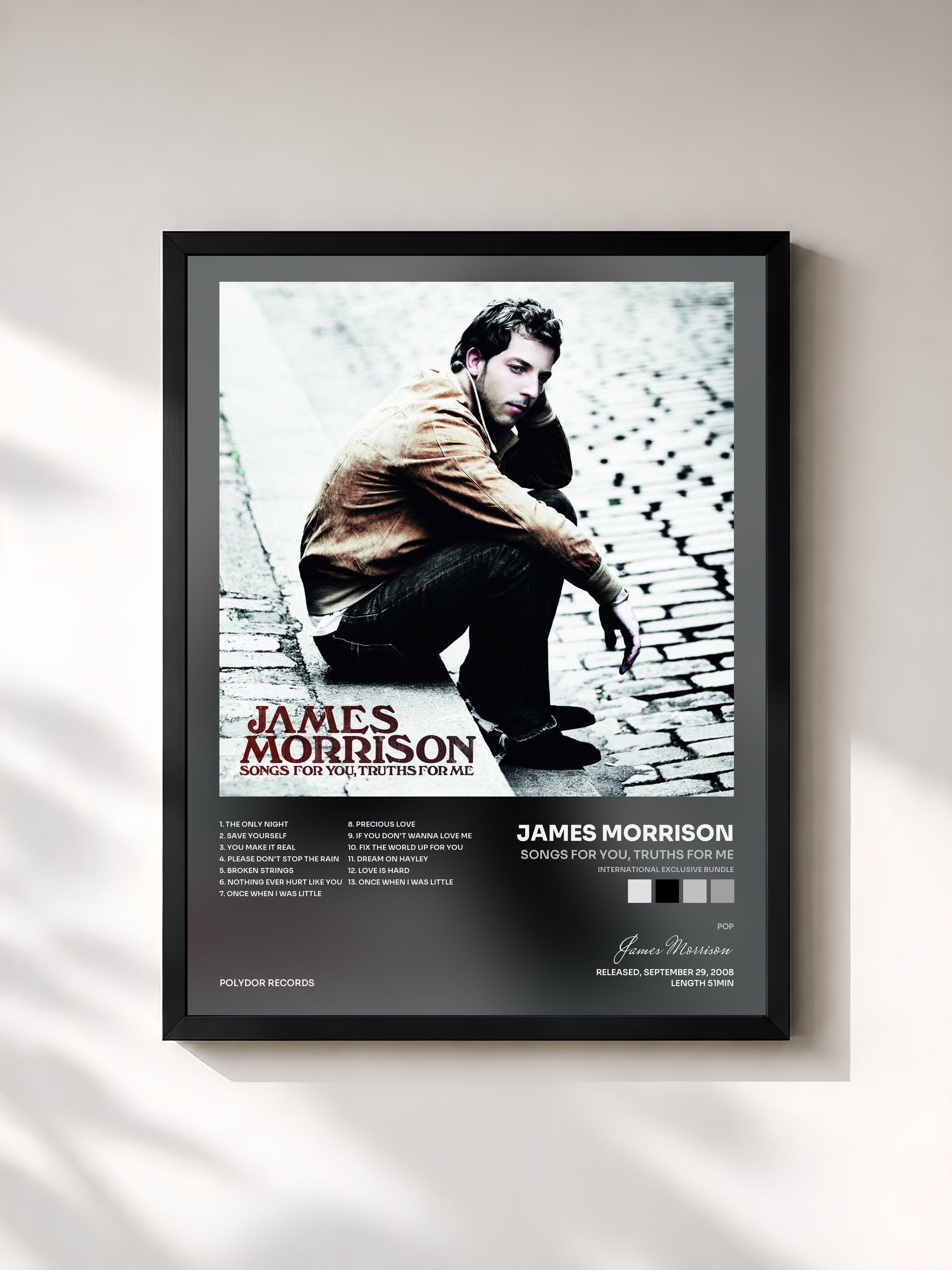 #noir Tableau de l'album Songs For You, Truths For Me (International Exclusive Bundle) de James Morrison, cadre noir, imprimé et encadré en France