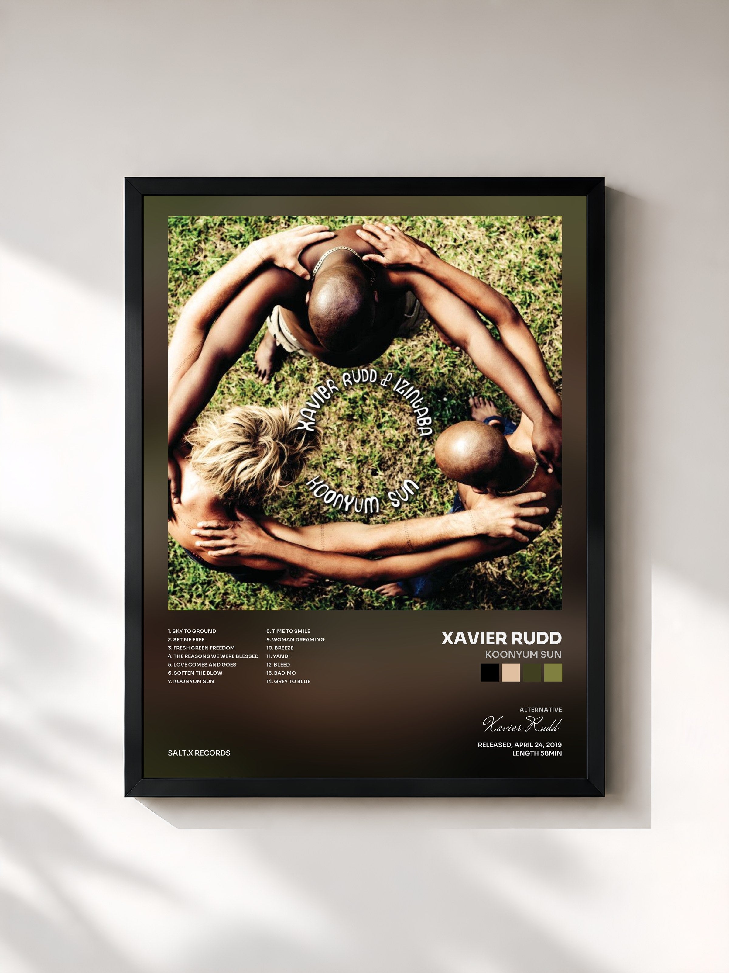 #noir Tableau de l'album Koonyum Sun de Xavier Rudd, cadre noir, imprimé et encadré en France