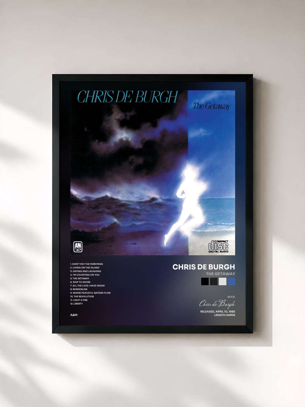 #noir Tableau de l'album The Getaway de Chris de Burgh, cadre noir, imprimé et encadré en France