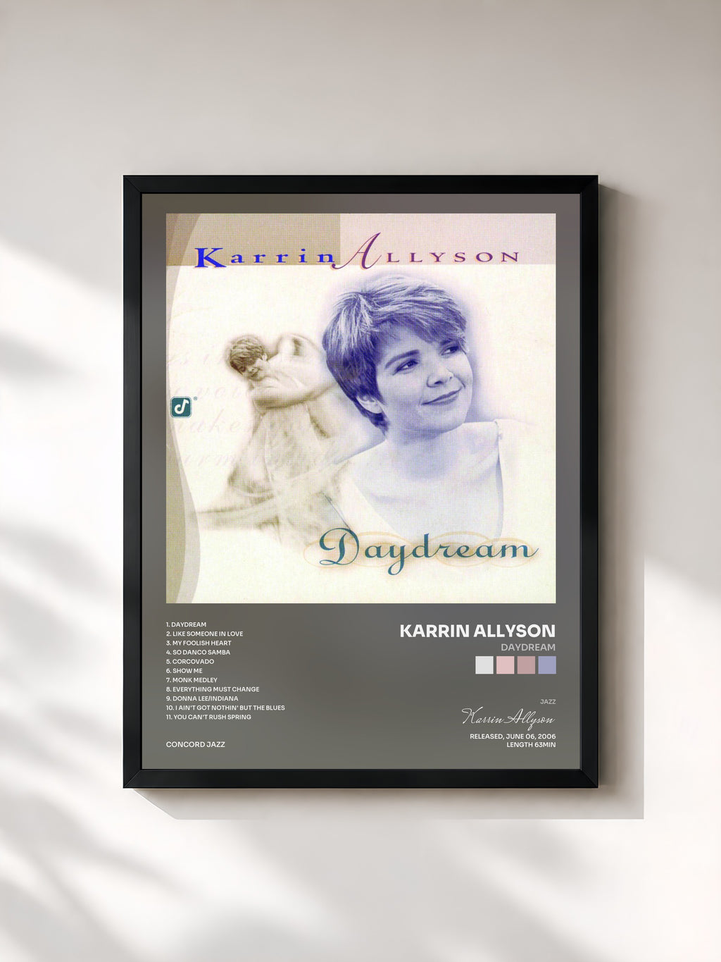 #noir Tableau de l'album Daydream de Karrin Allyson, cadre noir, imprimé et encadré en France