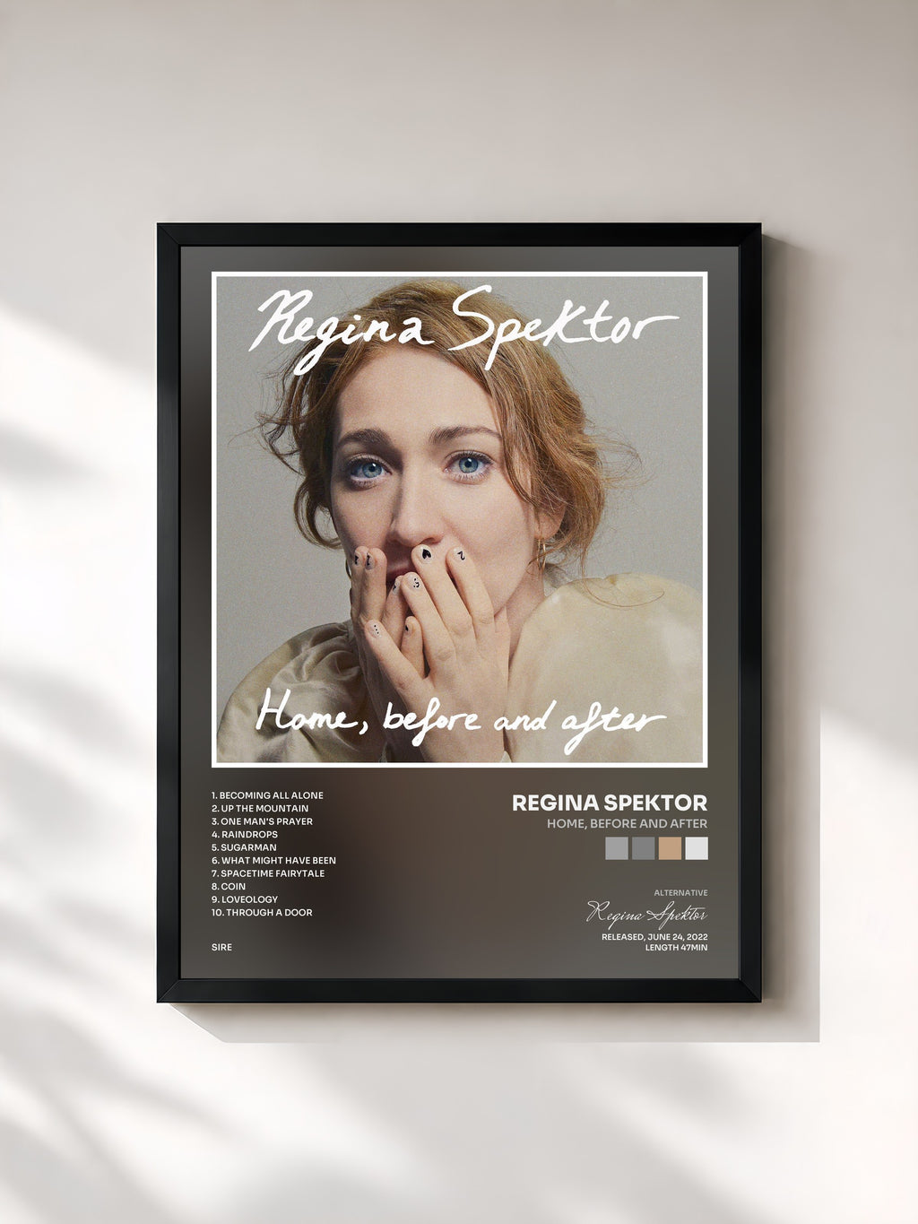 #noir Tableau de l'album Home, before and after de Regina Spektor, cadre noir, imprimé et encadré en France