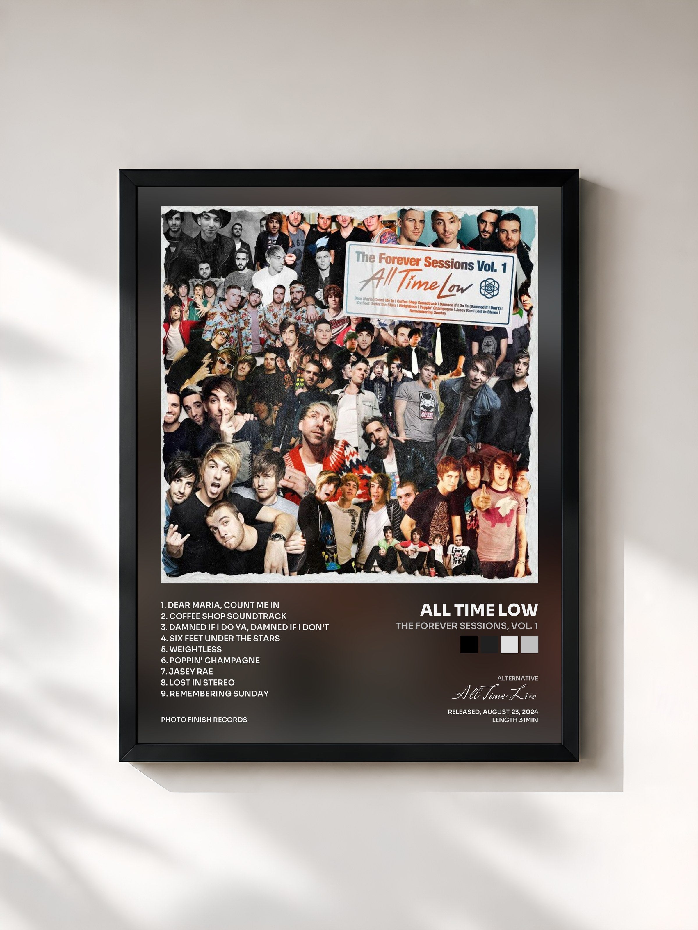 #noir Tableau de l'album The Forever Sessions, Vol. 1 de All Time Low, cadre noir, imprimé et encadré en France