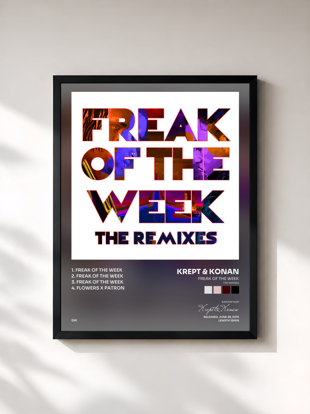 #noir Tableau de l'album Freak Of The Week (The Remixes) de Krept & Konan, cadre noir, imprimé et encadré en France