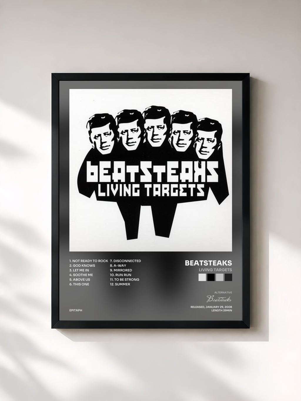 #noir Tableau de l'album Living Targets de Beatsteaks, cadre noir, imprimé et encadré en France