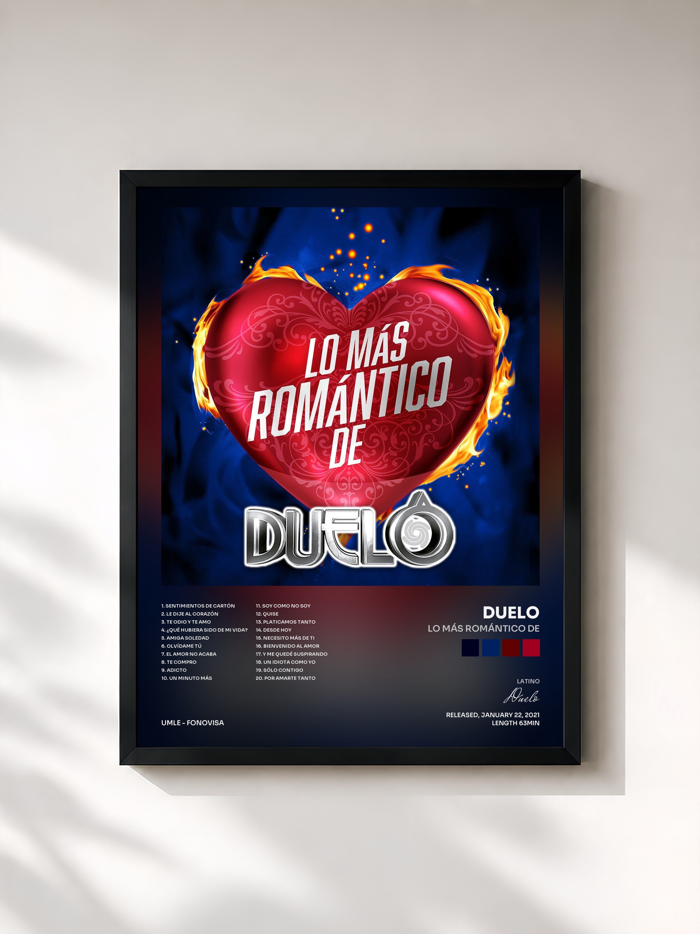 #noir Tableau de l'album Lo Más Romántico De de Duelo, cadre noir, imprimé et encadré en France