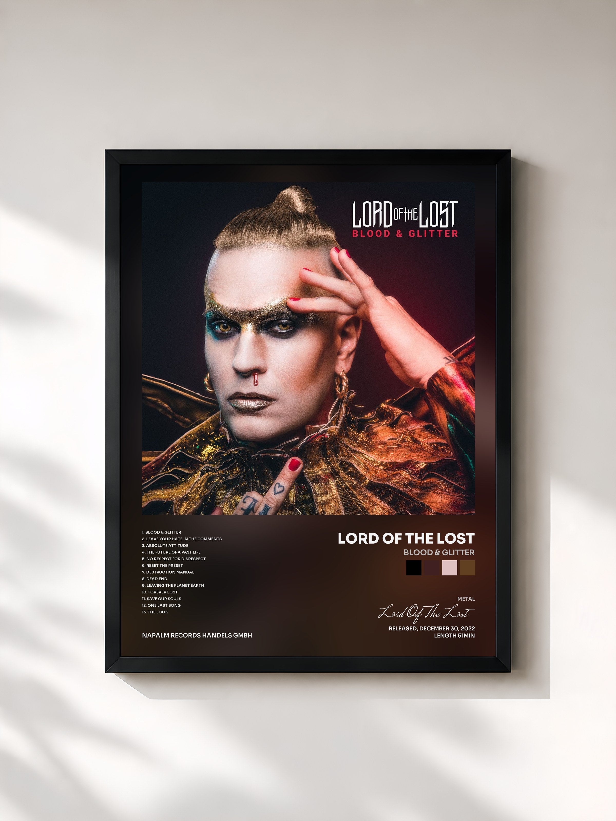 #noir Tableau de l'album Blood & Glitter de Lord Of The Lost, cadre noir, imprimé et encadré en France